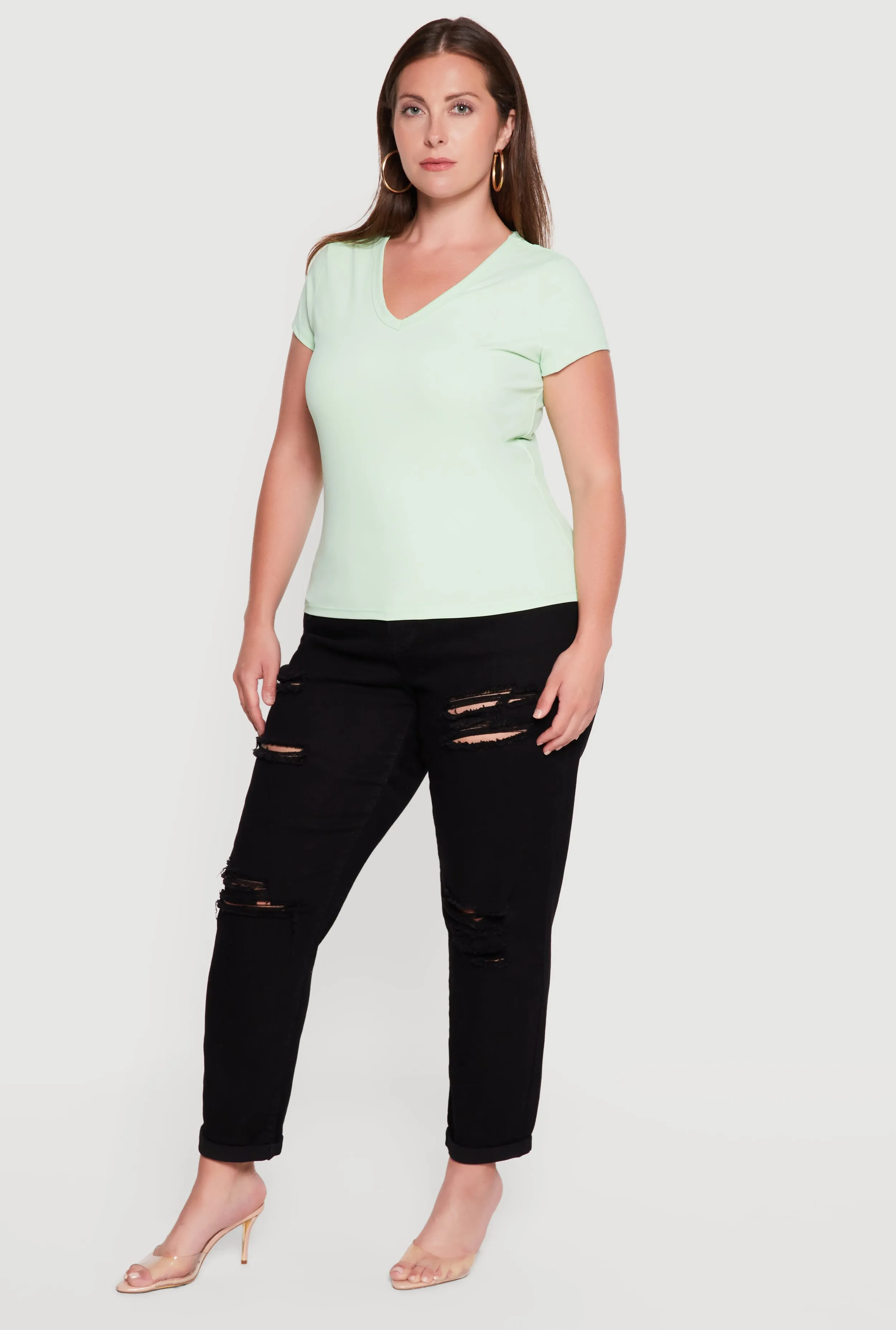 Plus Size Basic Short Sleeve V-Neck Top sold by Rainbow product image thumbnail 3