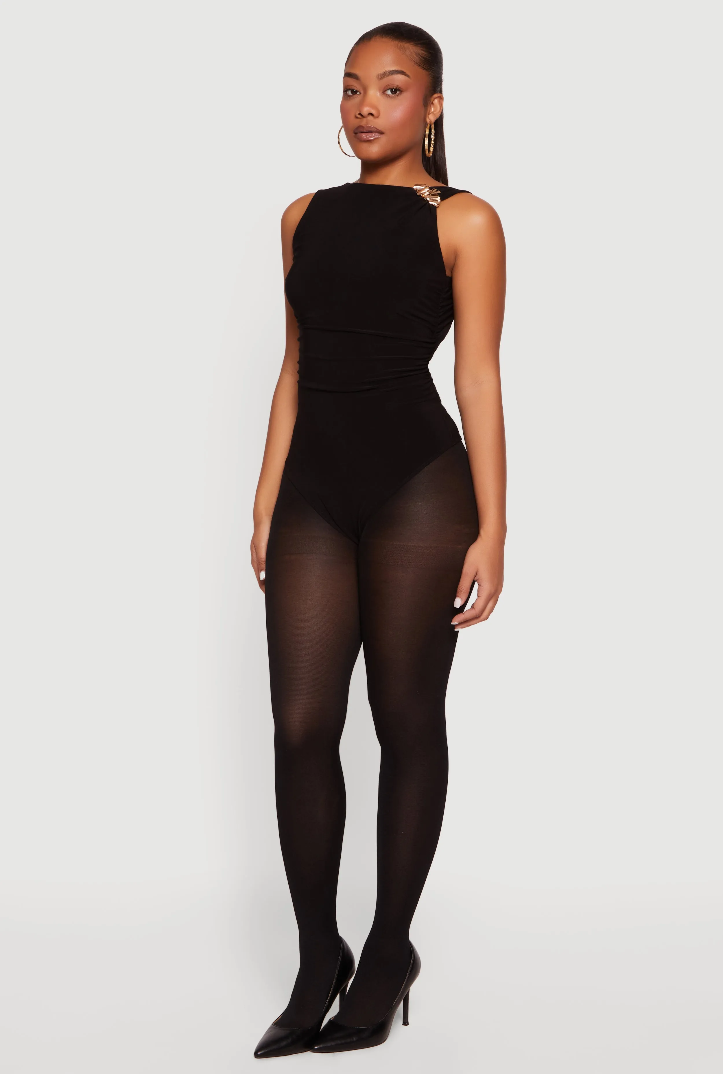 Sleeveless Metallic Detail Ruched Bodysuit sold by Rainbow product image thumbnail 3