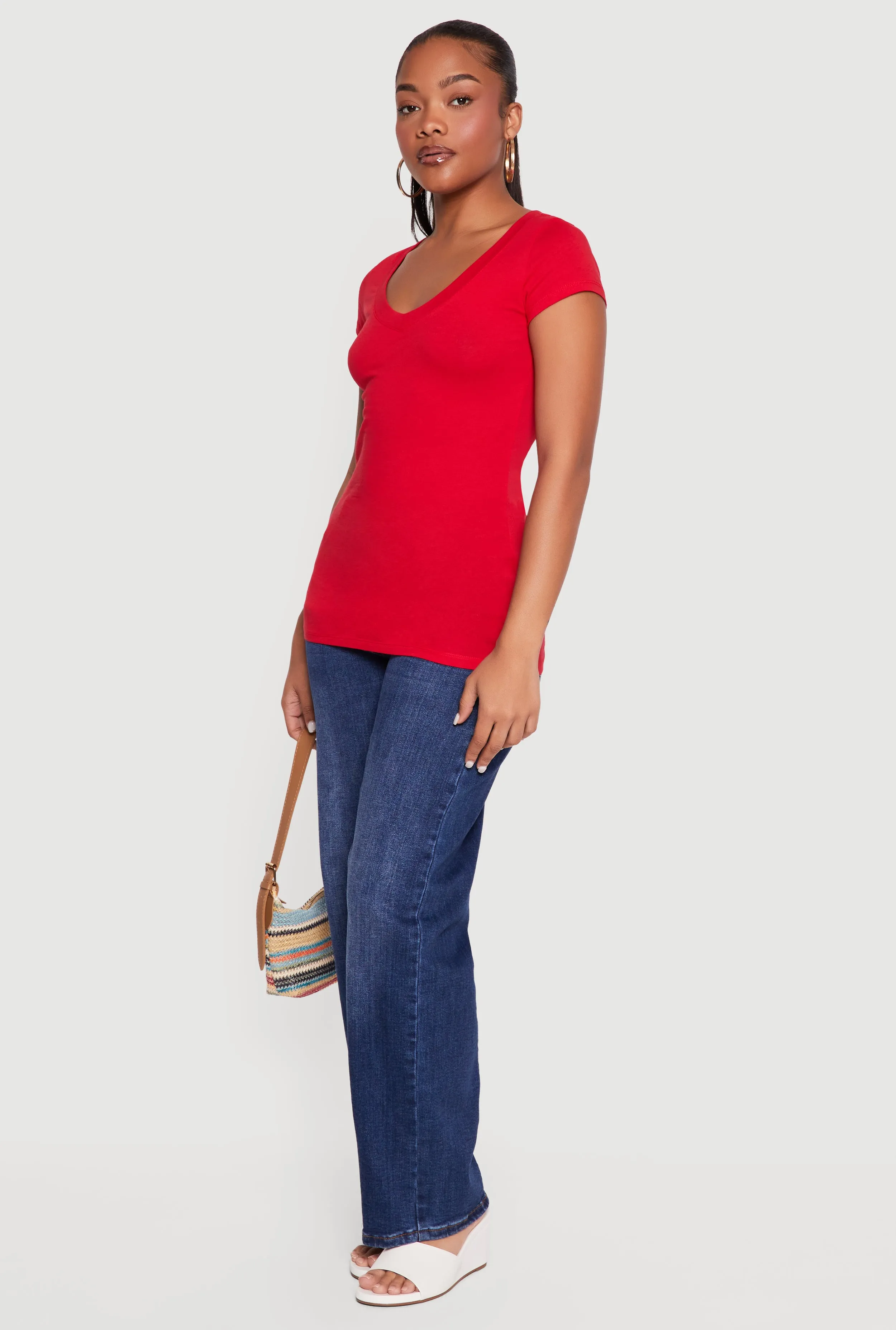 Basic V-Neck Short Sleeve T-Shirt sold by Rainbow product image thumbnail 3