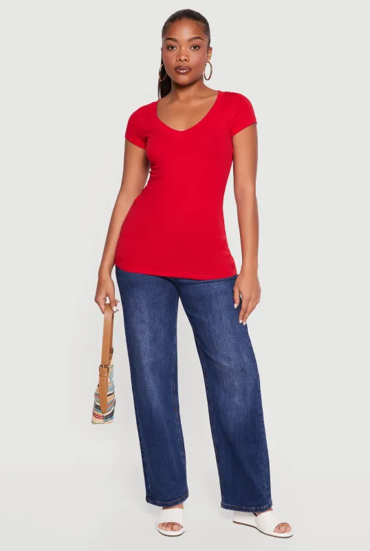 Basic V-Neck Short Sleeve T-Shirt made by Ambiance