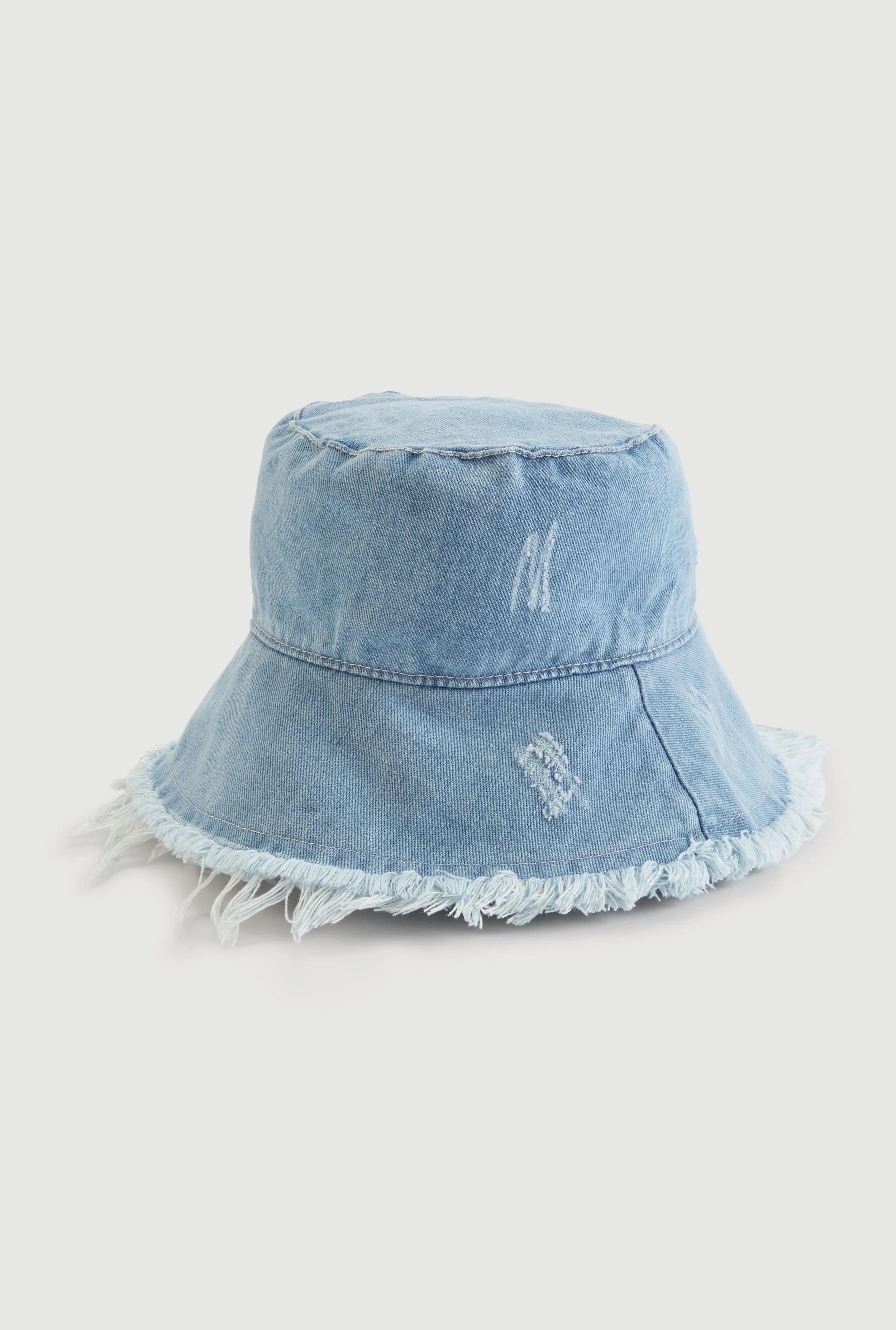 Distressed Frayed Denim Bucket Hat sold by Rainbow