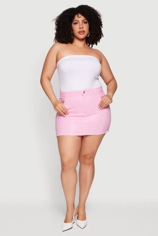Plus Size Rhinestone Raw Hem Mini Denim Skirt made by Daisy