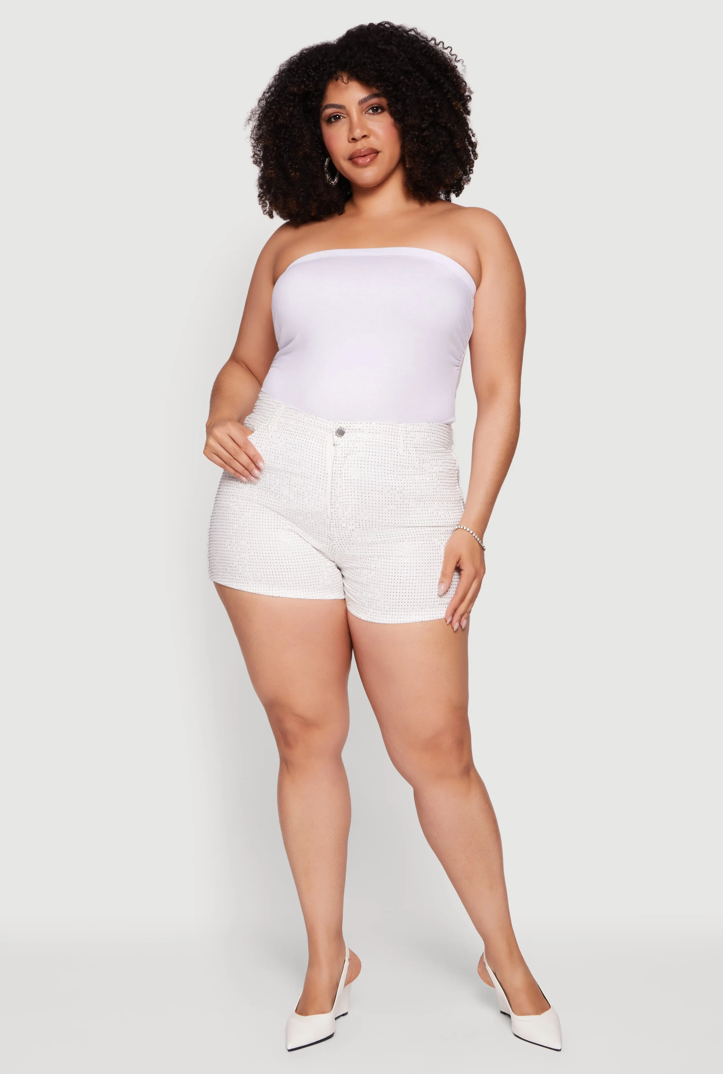 Plus Size Rhinestone Denim Shorts sold by Rainbow