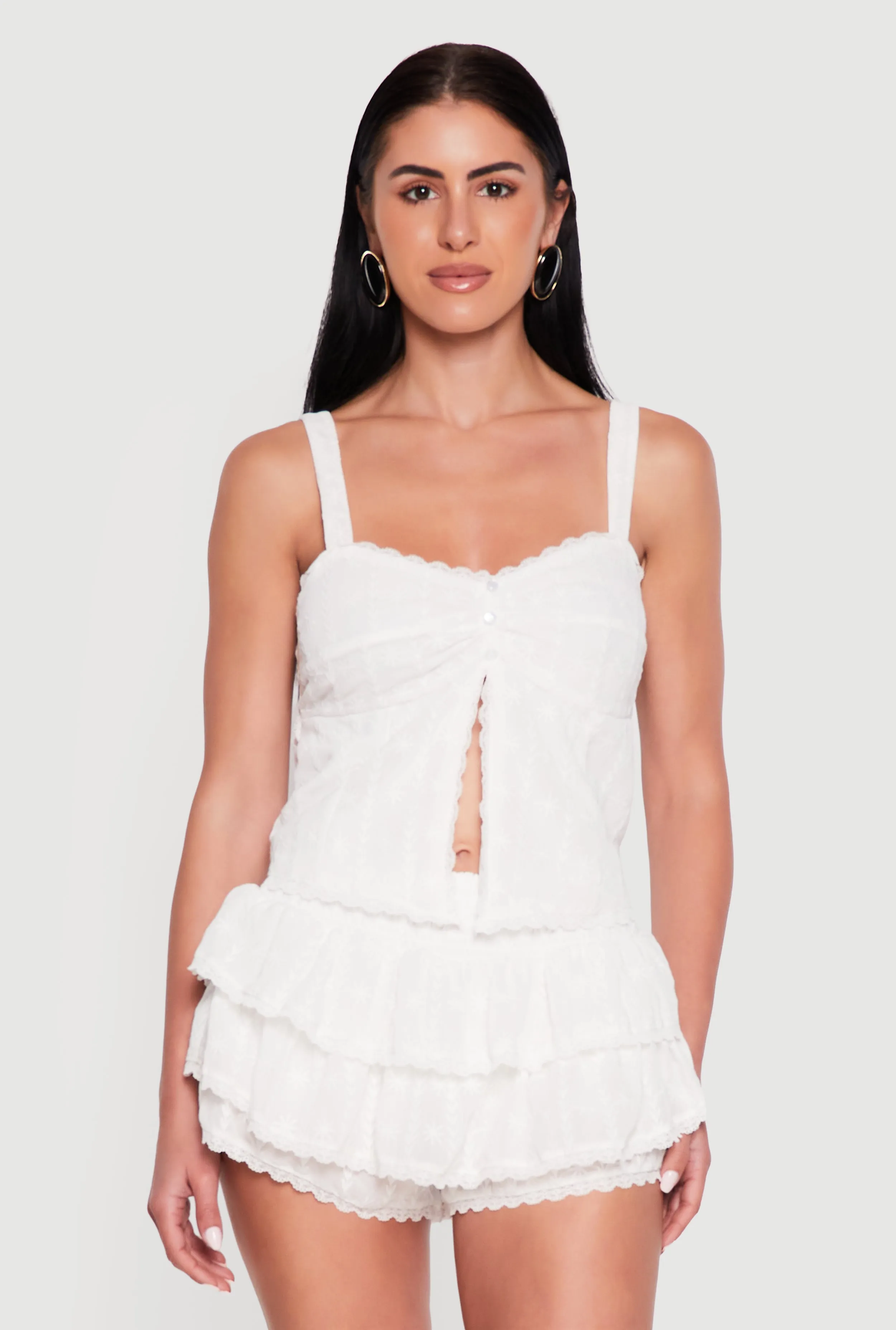 Patterned Scalloped Trim Slit Front Blouse sold by Rainbow product image thumbnail 2