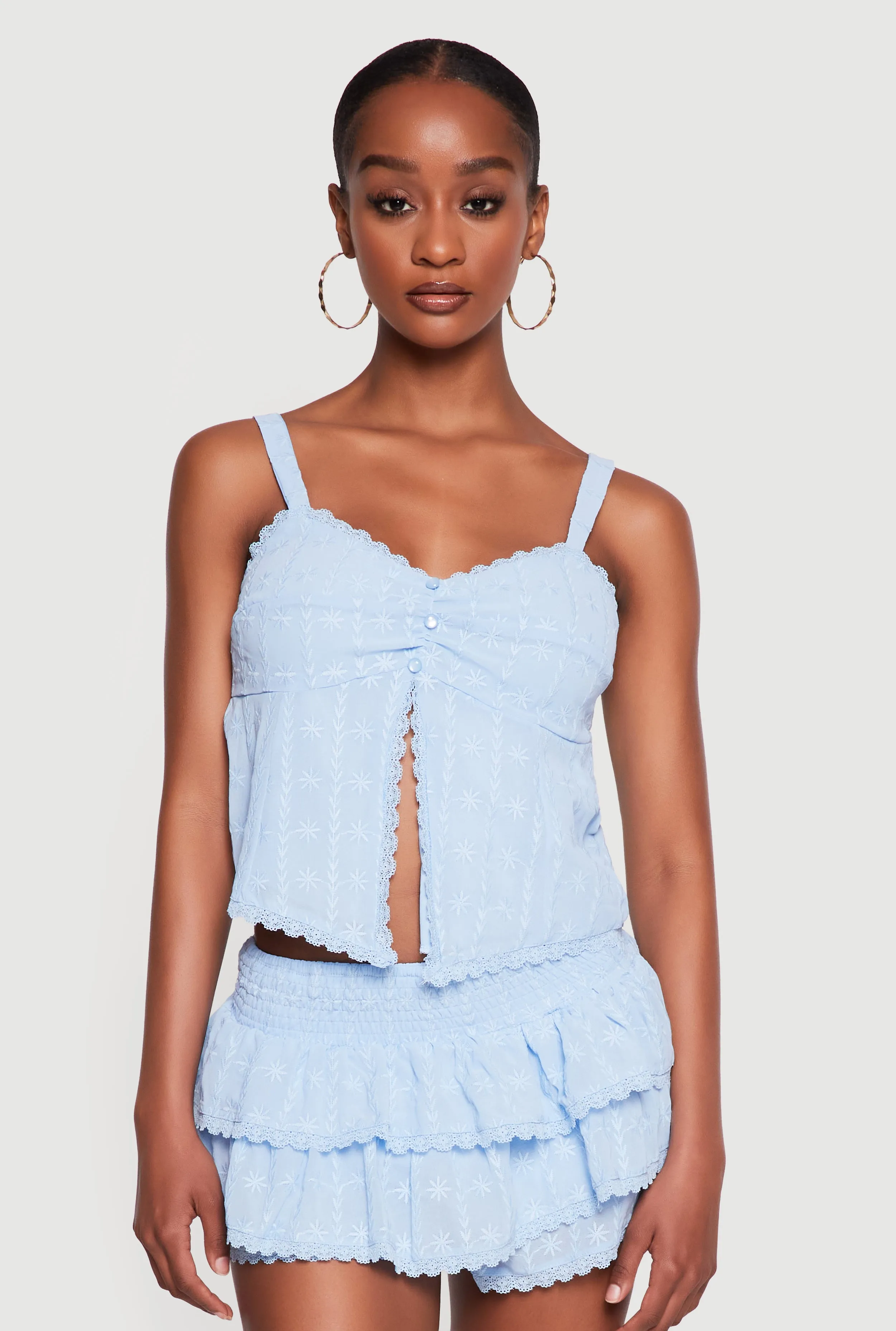 Patterned Scalloped Trim Slit Front Blouse sold by Rainbow product image thumbnail 4