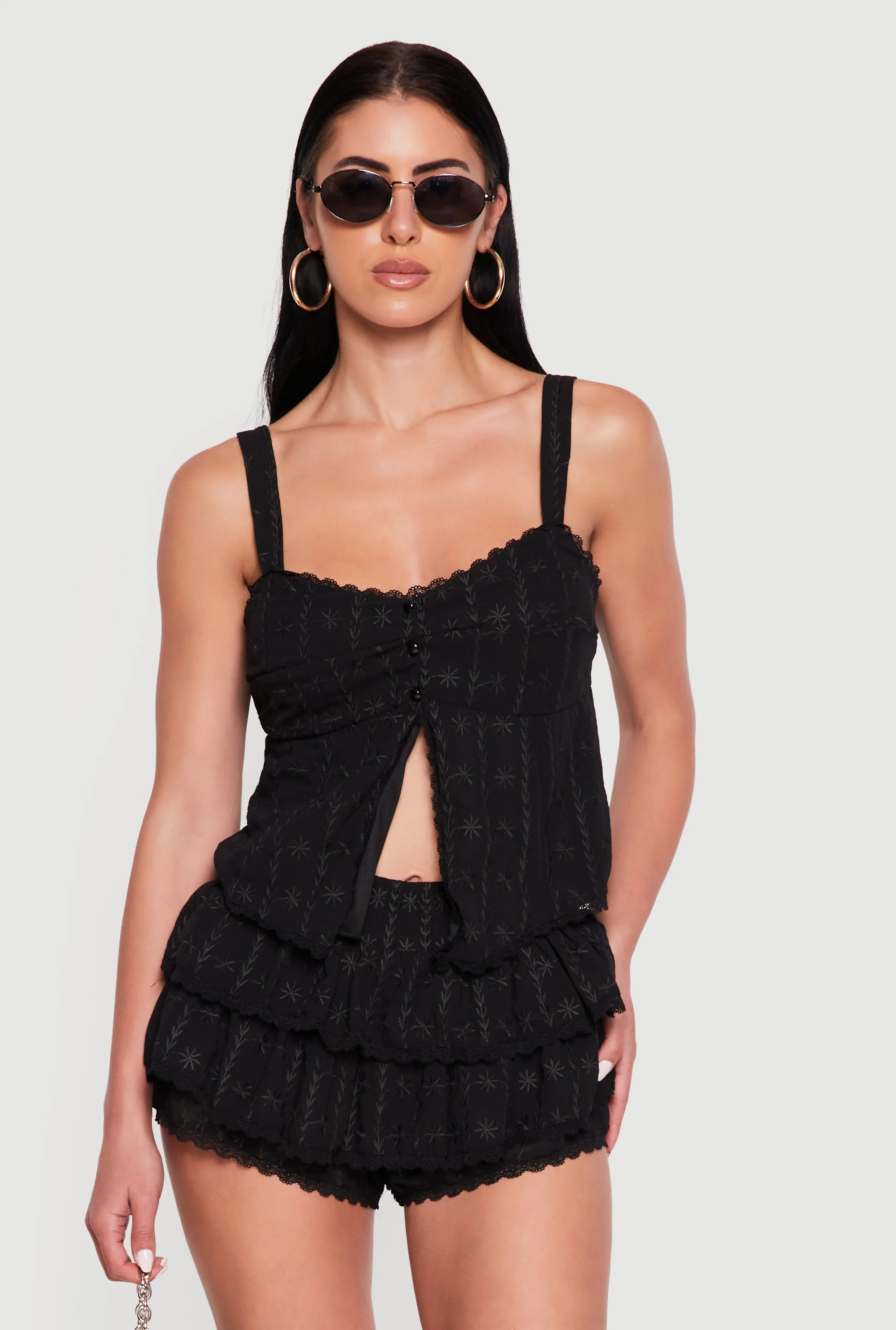 Patterned Scalloped Trim Slit Front Blouse sold by Rainbow product image thumbnail 3