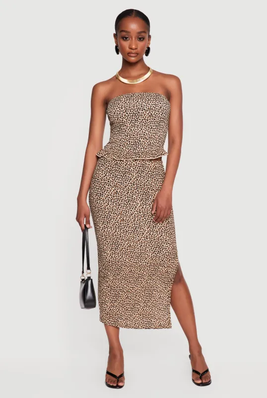 Leopard Print Side Slit Midi Skirt made by Rainbow