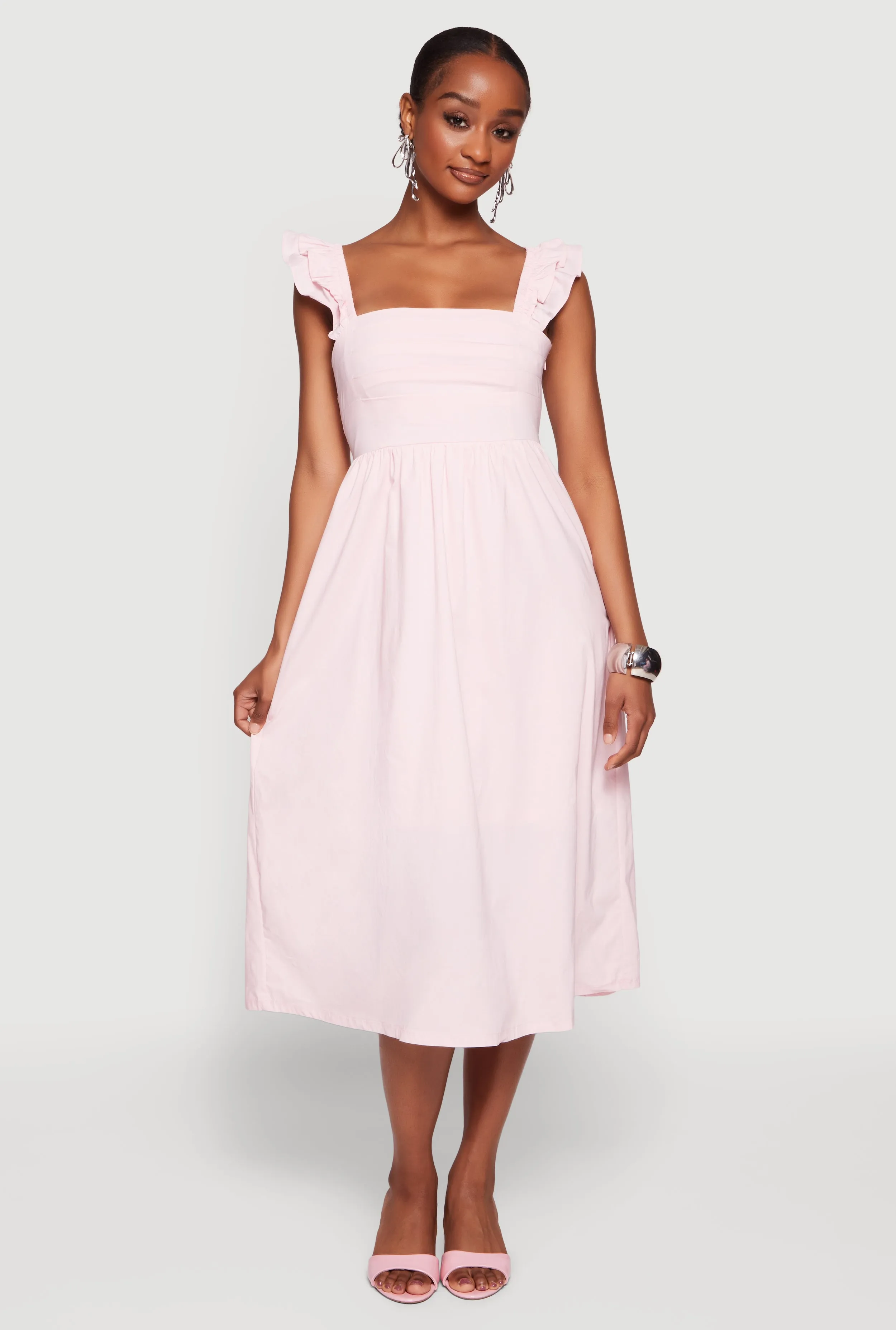 Tiered Ruffle Sleeve Lace Up Back Midi Dress sold by Rainbow product image thumbnail 4