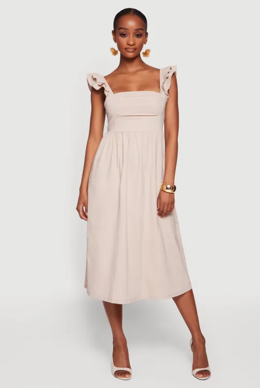 Tiered Ruffle Sleeve Lace Up Back Midi Dress made by Rainbow