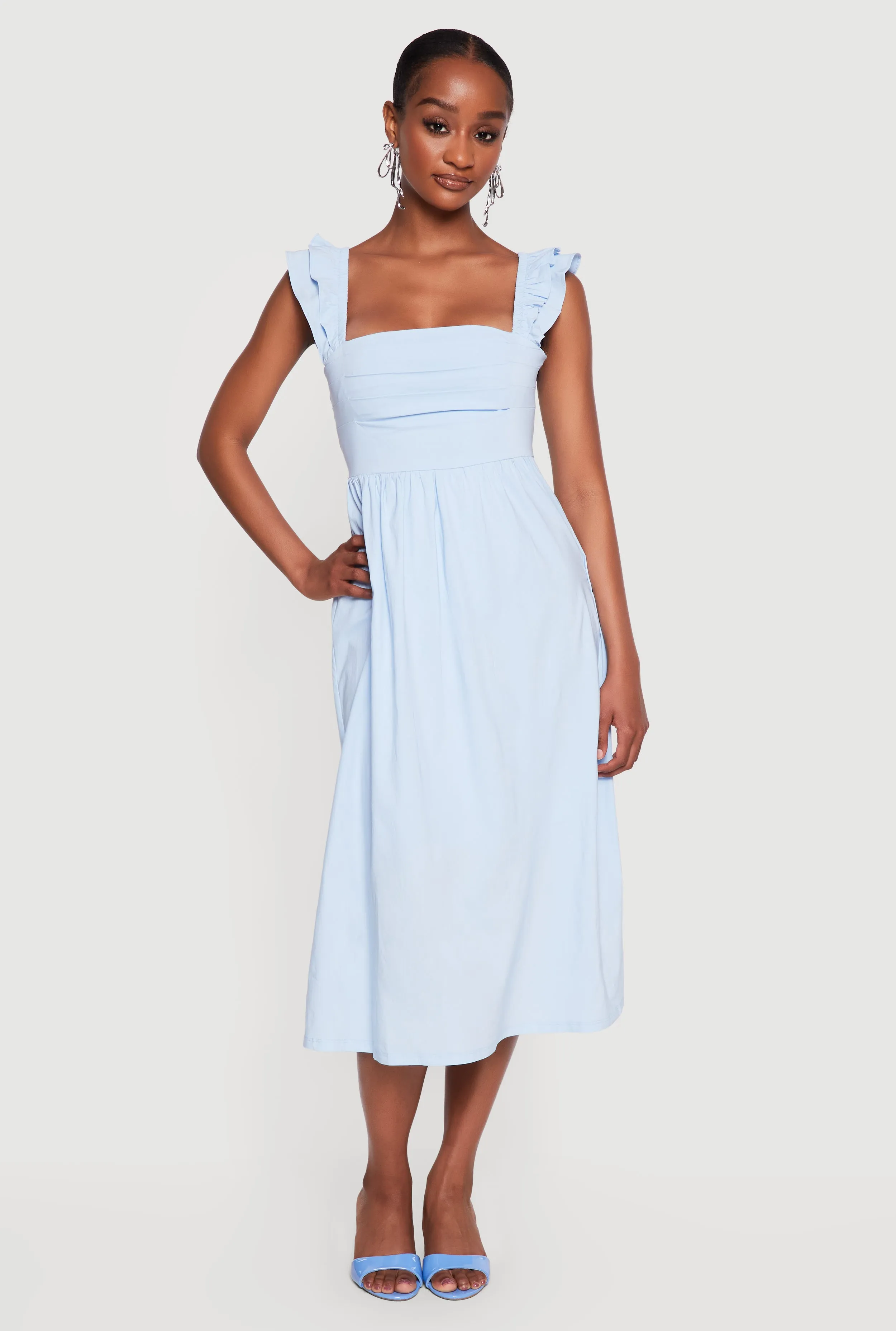 Tiered Ruffle Sleeve Lace Up Back Midi Dress sold by Rainbow product image thumbnail 5