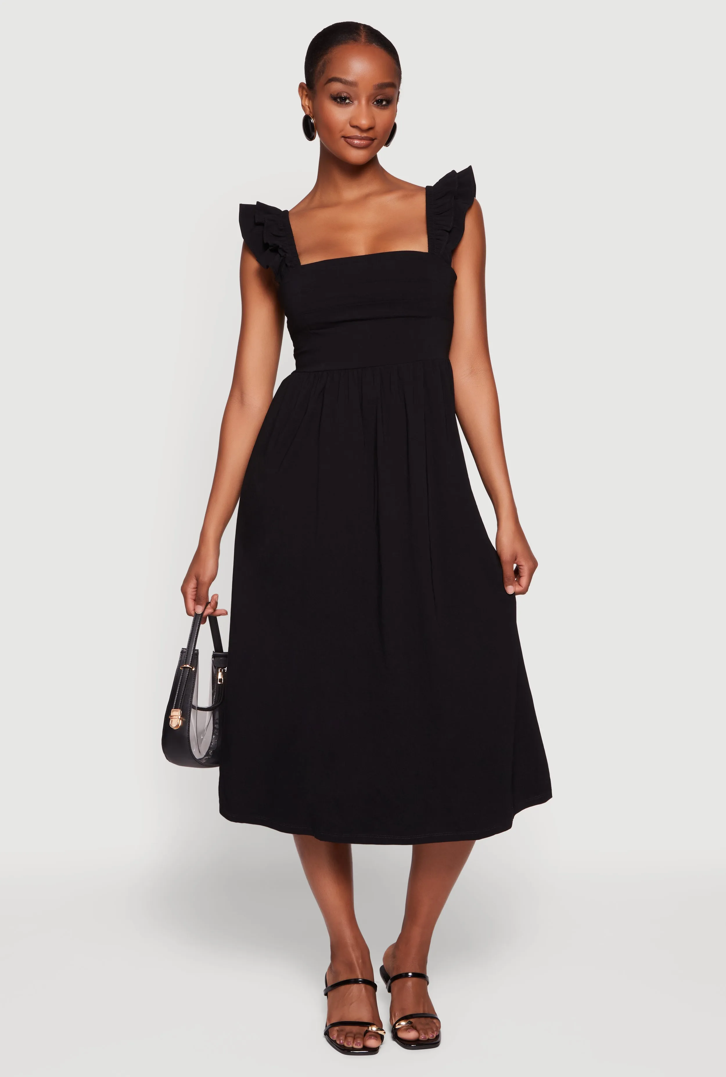 Tiered Ruffle Sleeve Lace Up Back Midi Dress sold by Rainbow product image thumbnail 2
