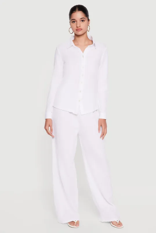 Solid Button Front Gauze Knit Shirt and Pants Set made by Rainbow