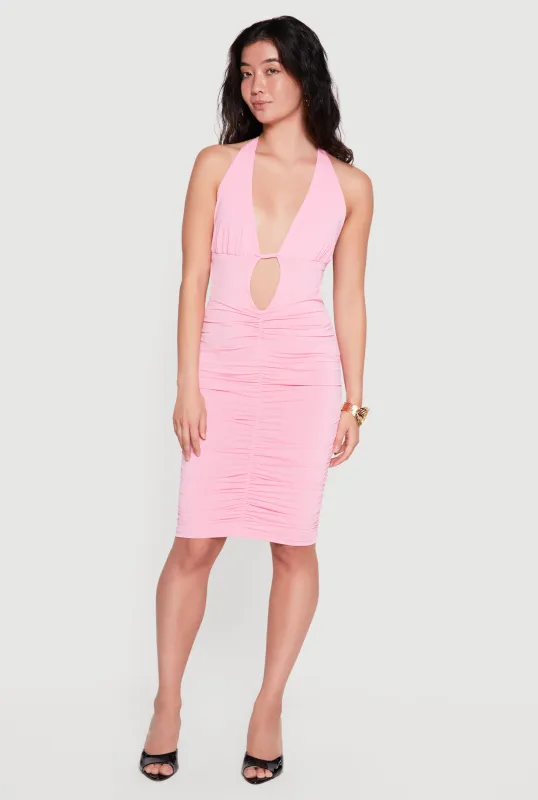 Tie Back Halter Neck Keyhole Detail Midi Dress made by Rainbow