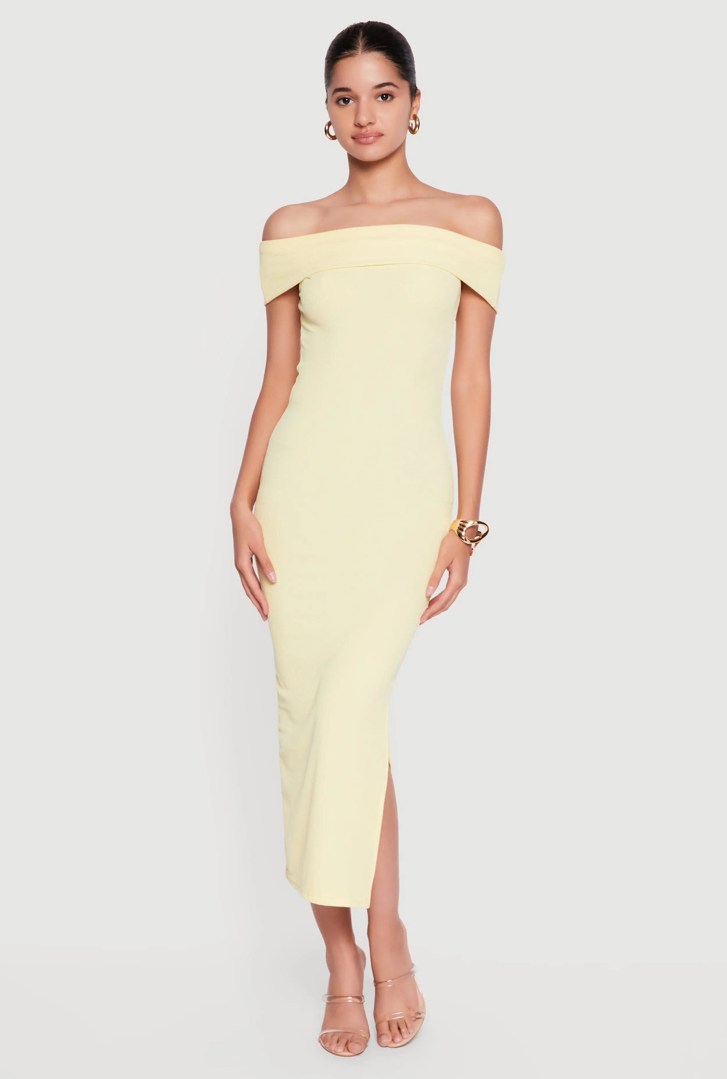 Fold Over Off the Shoulder Side Slit Midi Dress sold by Rainbow product image thumbnail 2