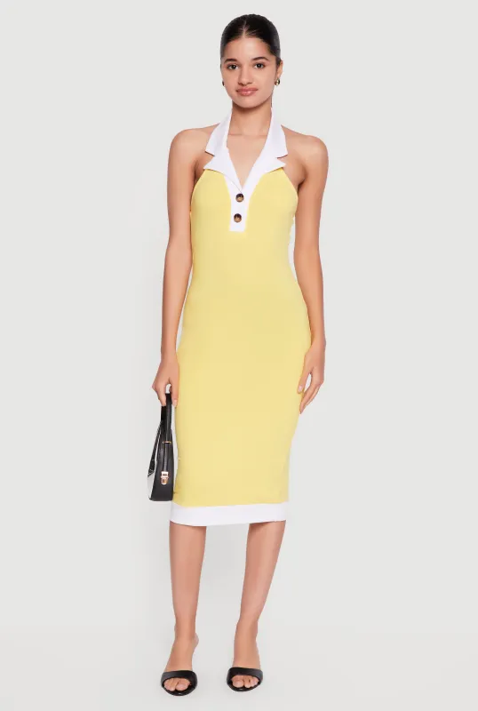 Contrast Trim Halter Neck Midi Dress made by Rainbow
