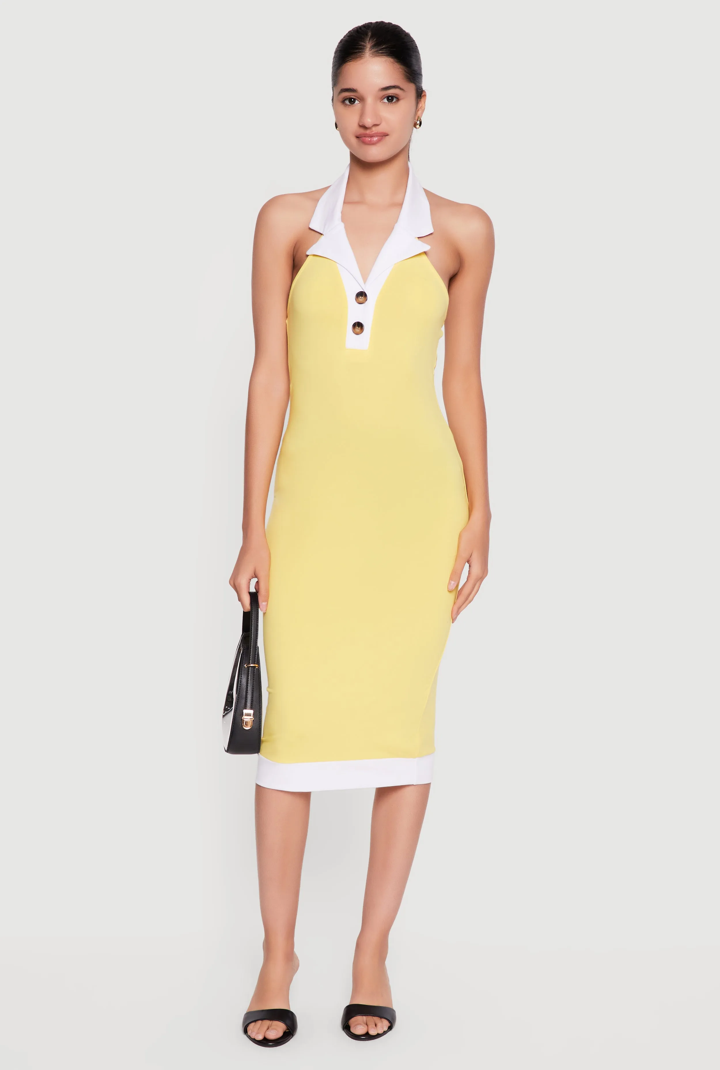 Contrast Trim Halter Neck Midi Dress sold by Rainbow