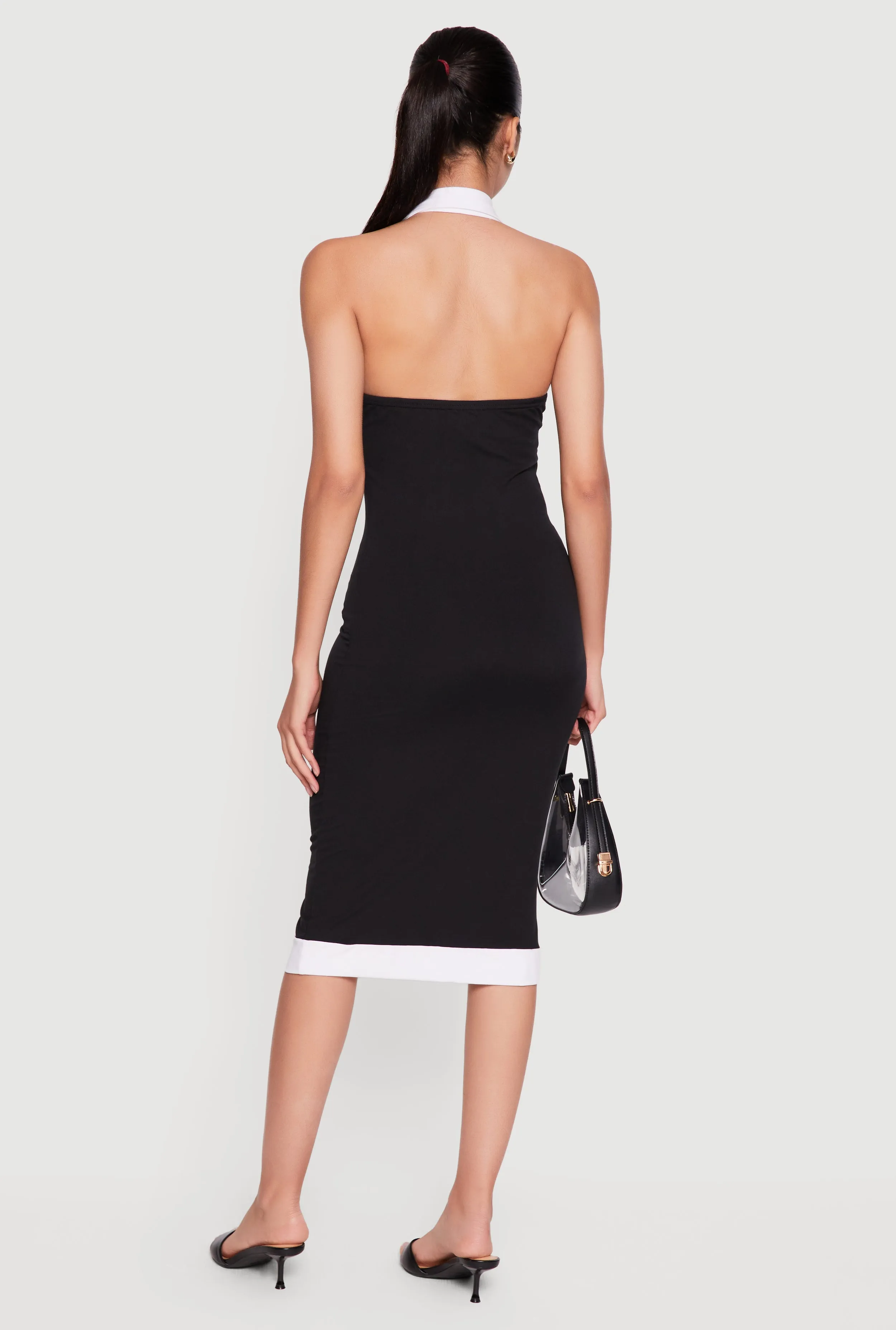 Contrast Trim Halter Neck Midi Dress sold by Rainbow product image thumbnail 3