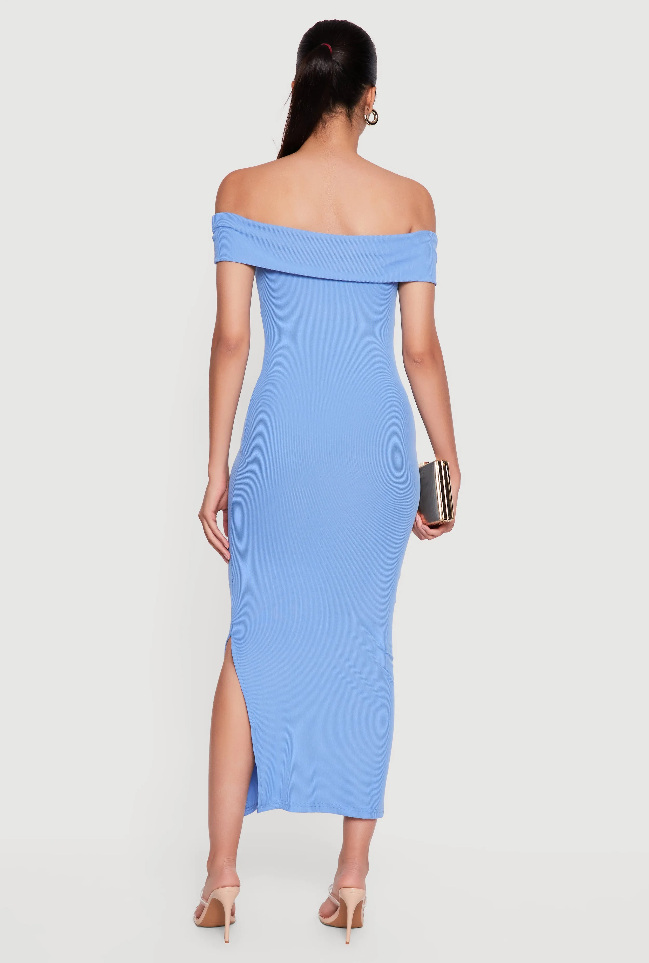 Fold Over Off the Shoulder Side Slit Midi Dress sold by Rainbow product image thumbnail 3