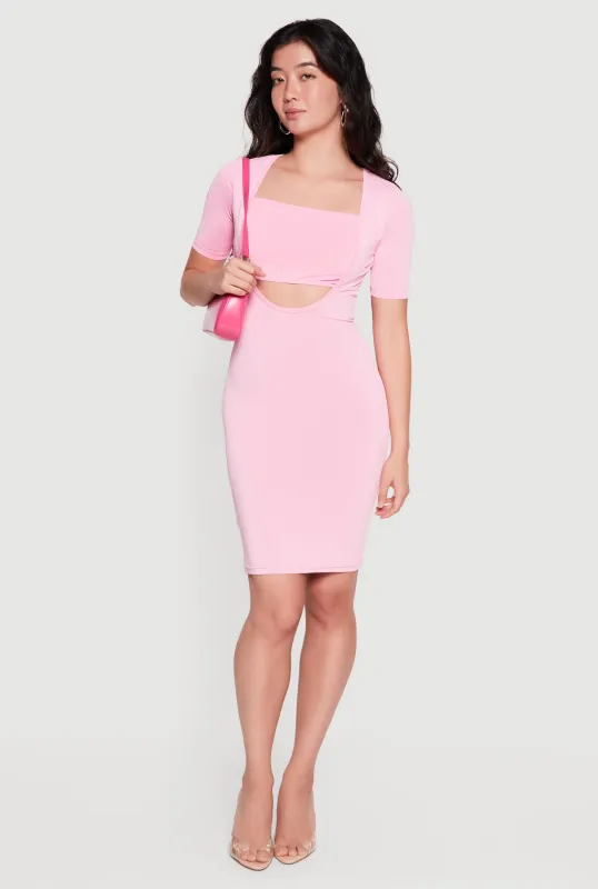 Keyhole Detail Square Neck Midi Dress made by Rainbow
