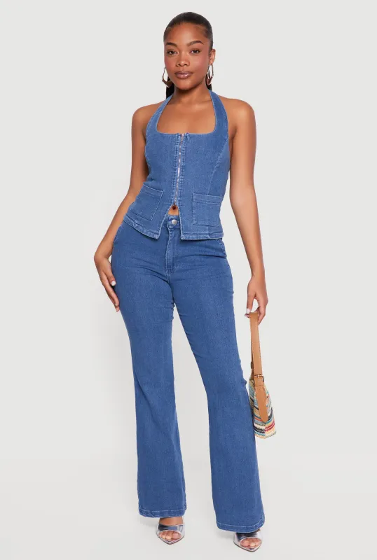 Stretchy Mid Rise Flare Leg Jeans made by Rainbow