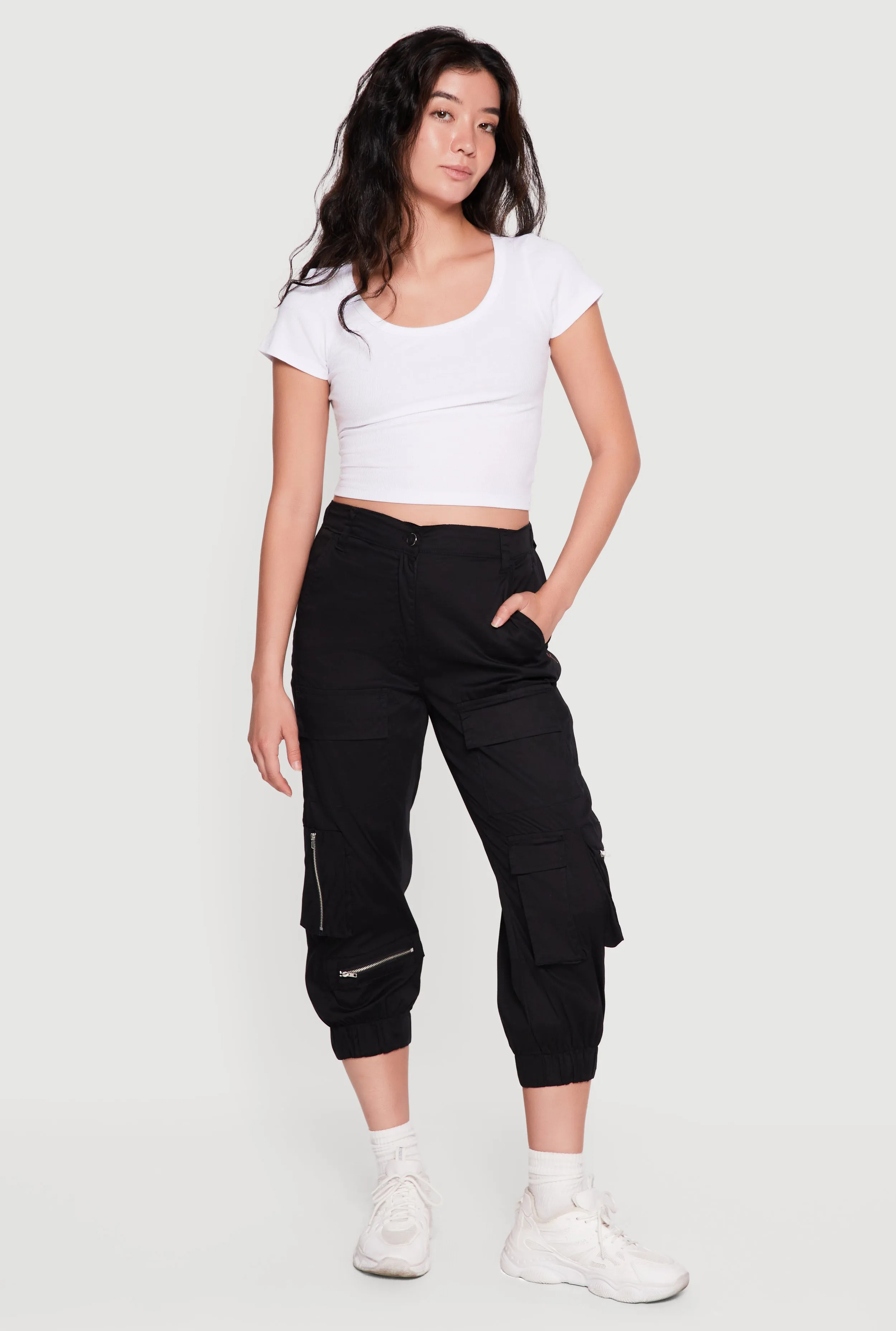 Poplin Zipper Detail High Waisted Cargo Capris Pants sold by Rainbow product image thumbnail 5
