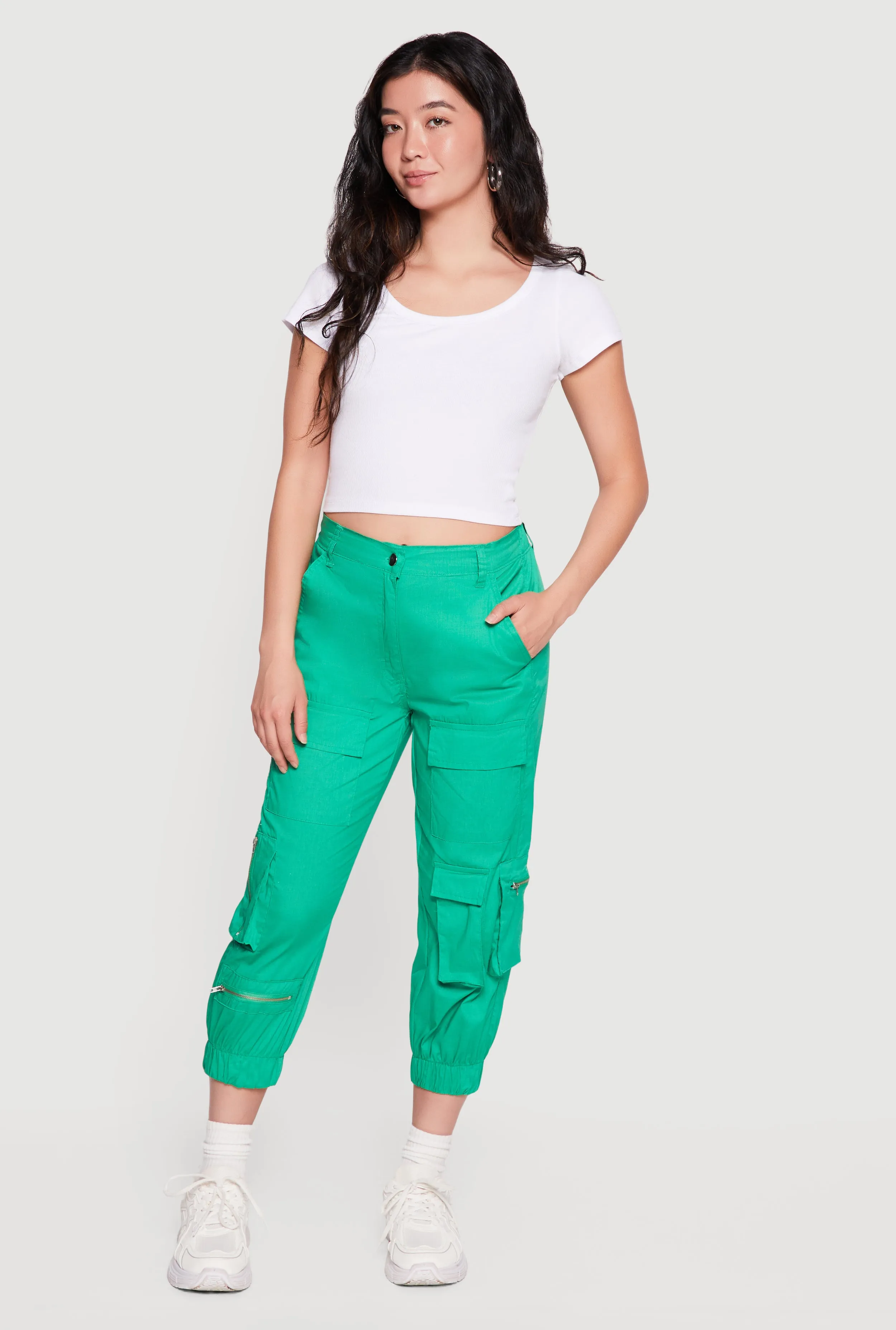 Poplin Zipper Detail High Waisted Cargo Capris Pants sold by Rainbow product image thumbnail 3