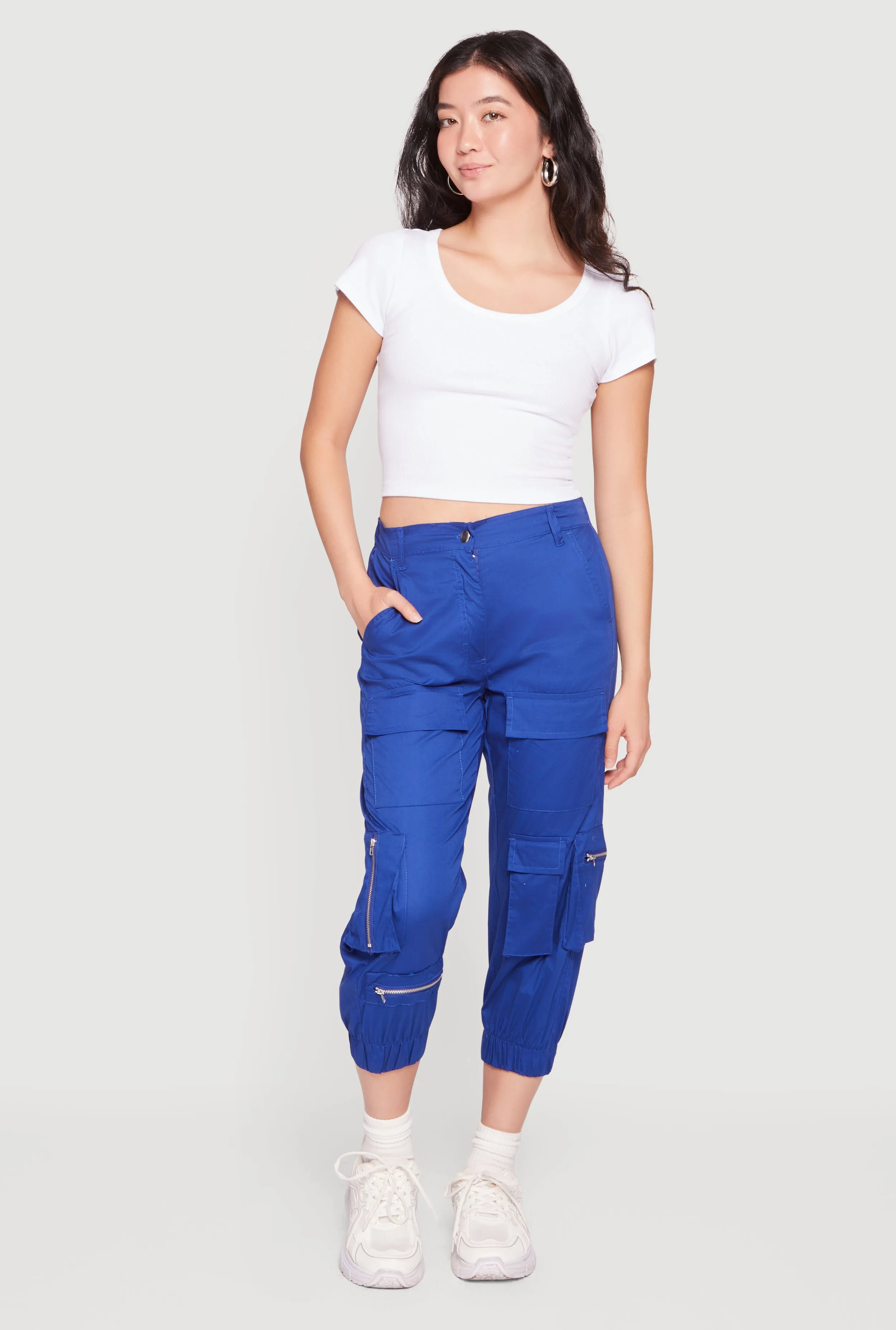 Poplin Zipper Detail High Waisted Cargo Capris Pants sold by Rainbow product image thumbnail 2
