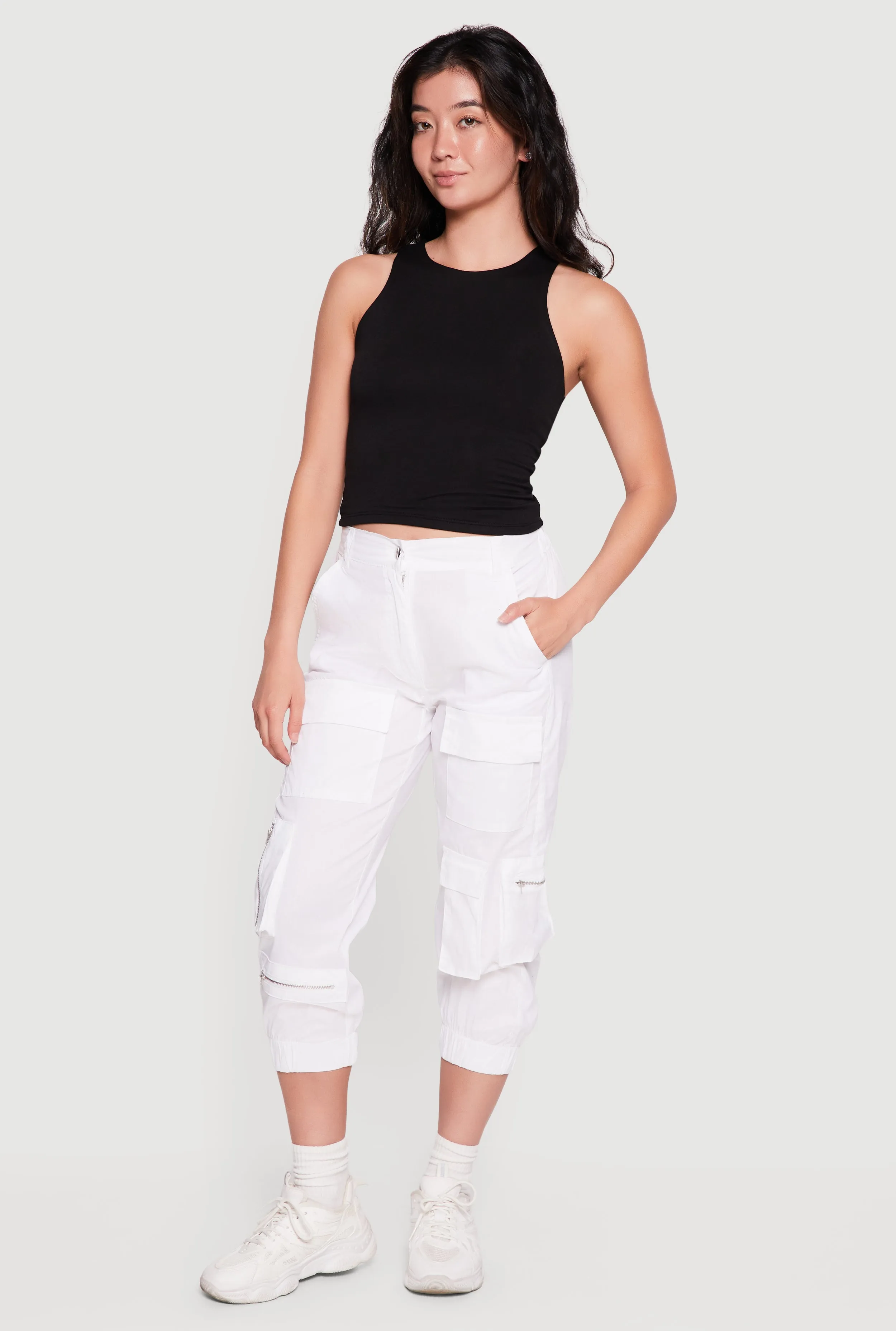Poplin Zipper Detail High Waisted Cargo Capris Pants sold by Rainbow product image thumbnail 4
