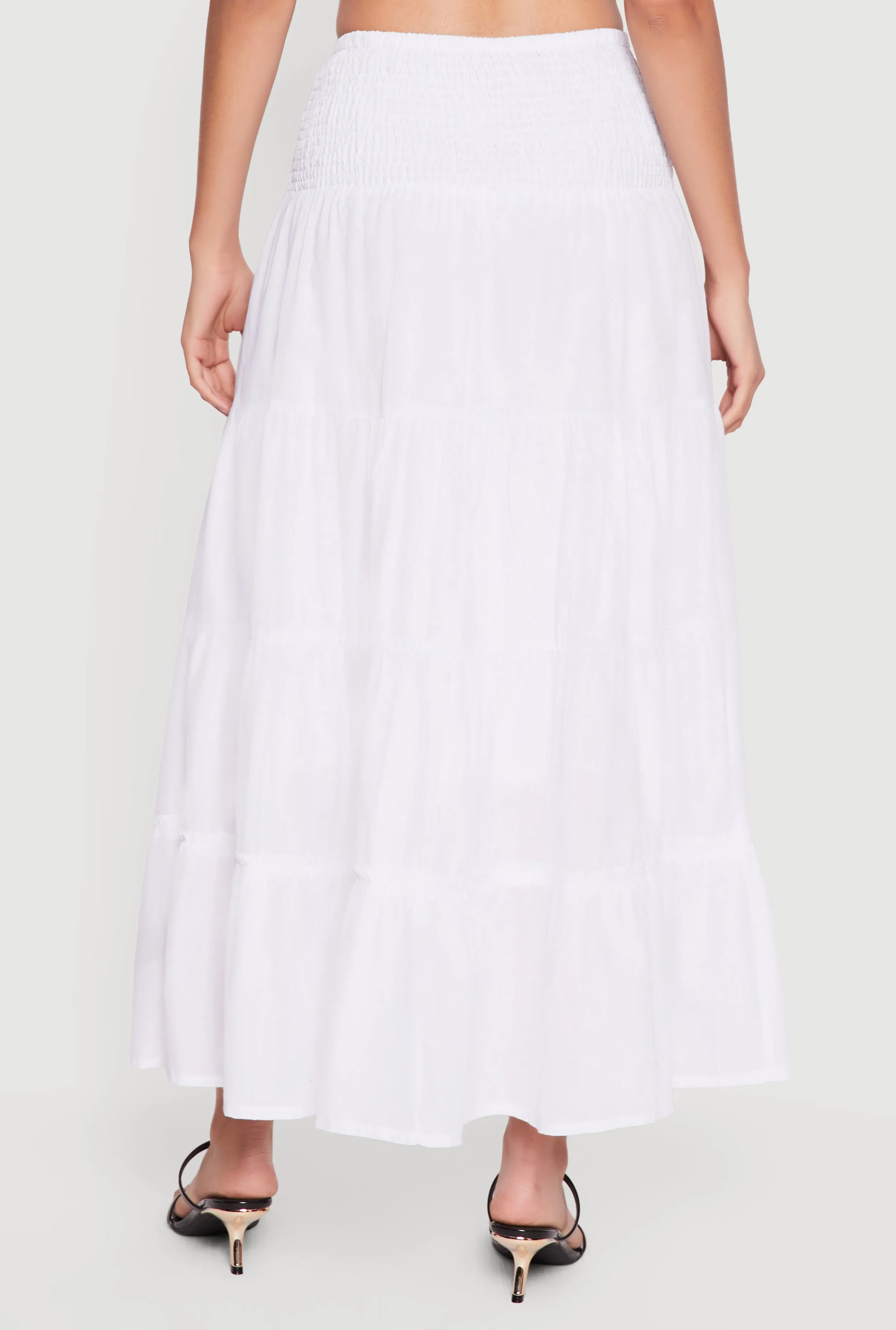 Smocked High Waisted Tiered Ruffle Trim Skirt sold by Rainbow product image thumbnail 5
