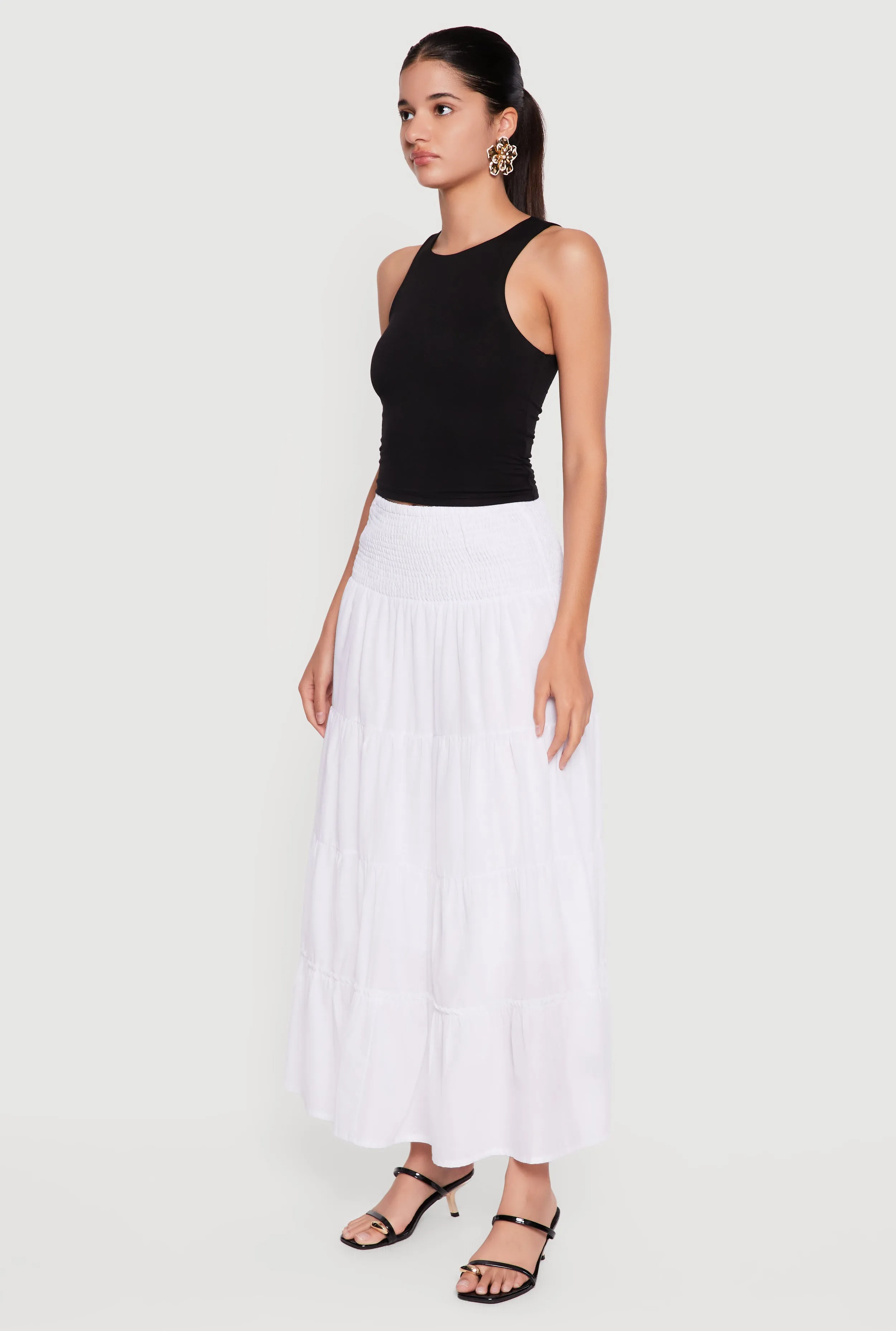 Smocked High Waisted Tiered Ruffle Trim Skirt sold by Rainbow product image thumbnail 2
