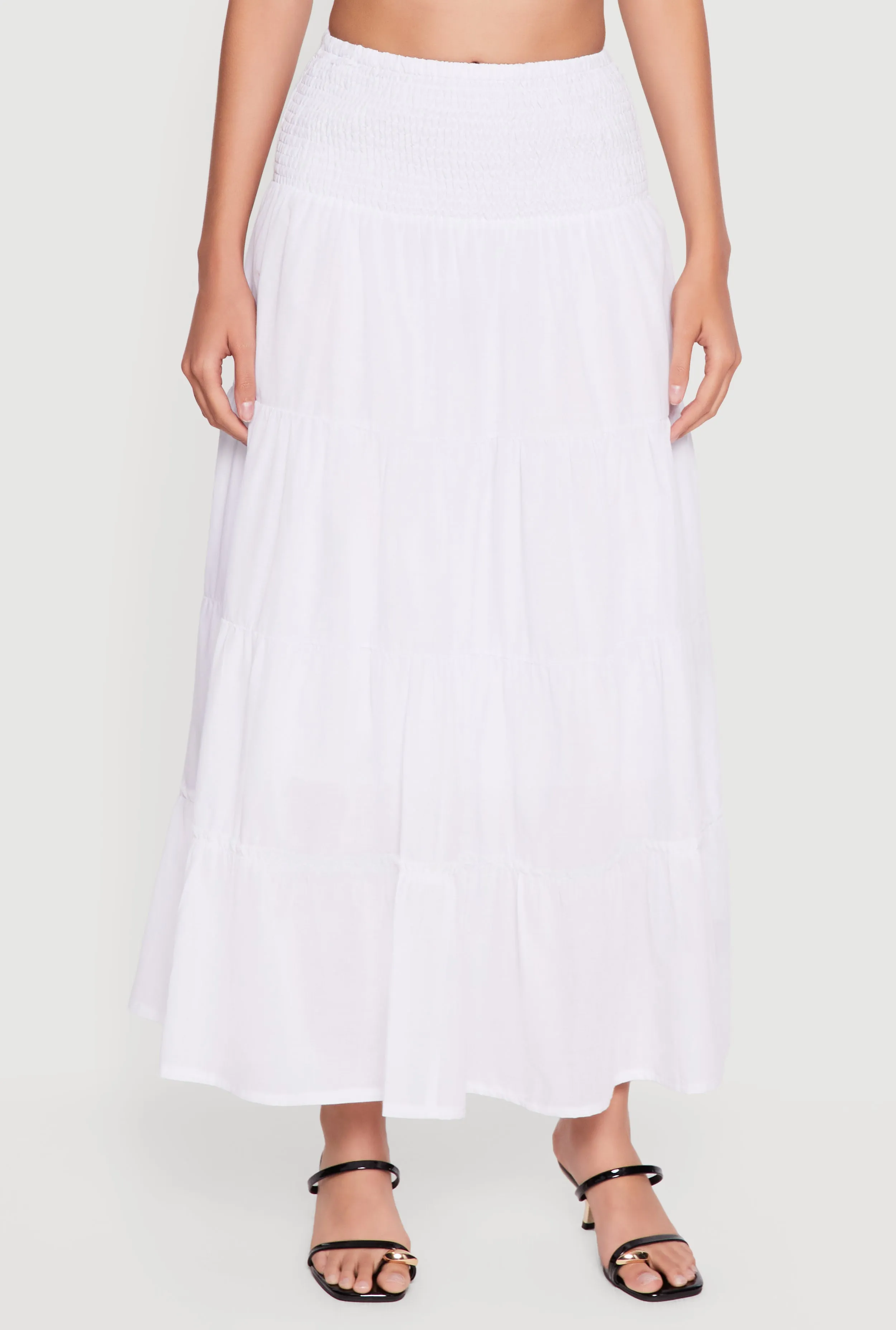 Smocked High Waisted Tiered Ruffle Trim Skirt sold by Rainbow product image thumbnail 3