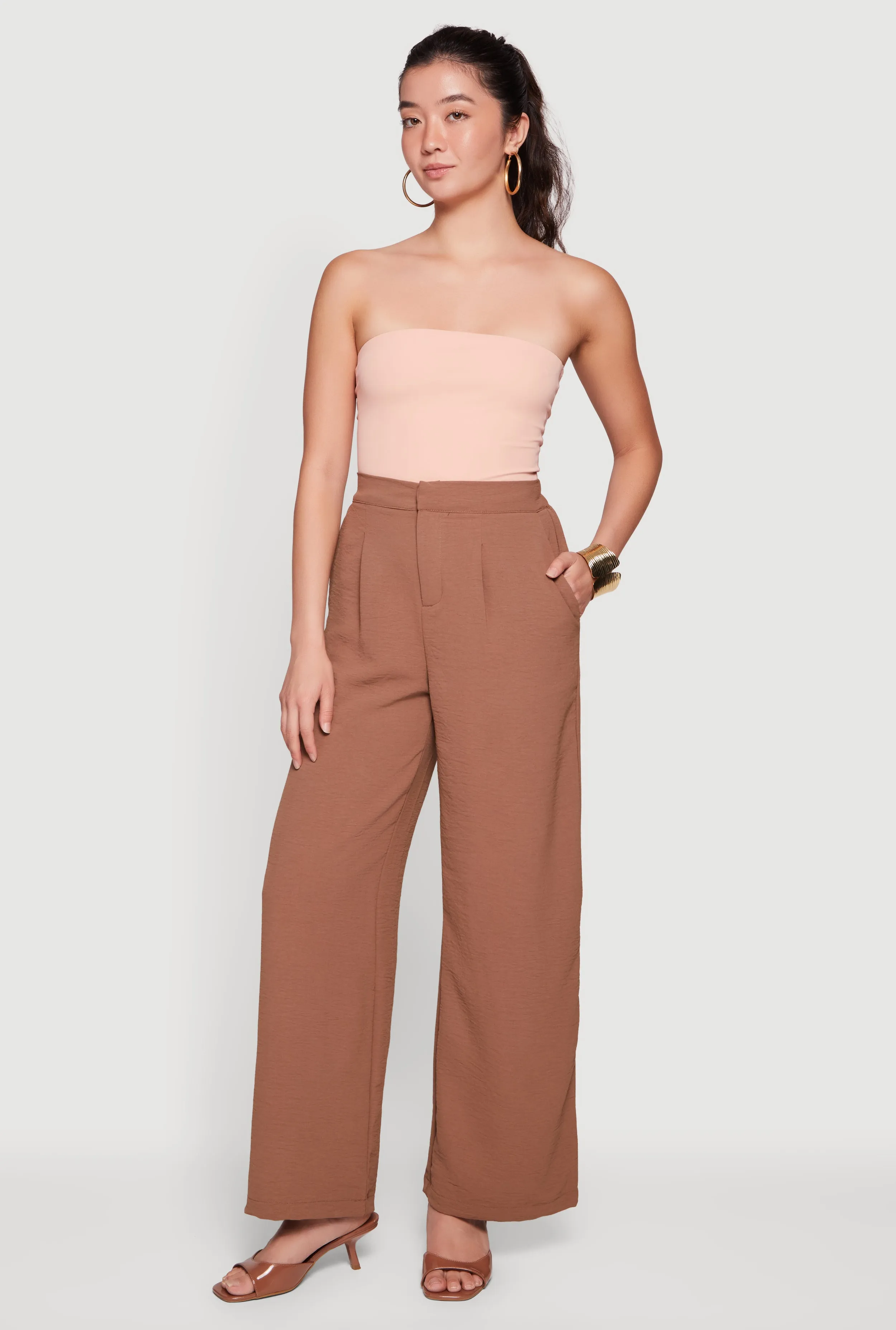 Crepe Knit Pleated Wide Leg Pants sold by Rainbow