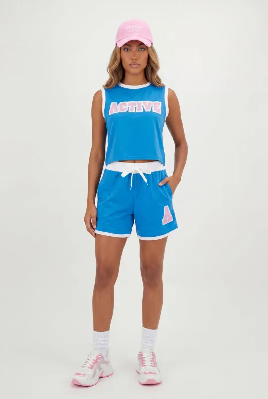 A Graphic Contrast Trim Drawstring Waist Shorts made by Rainbow