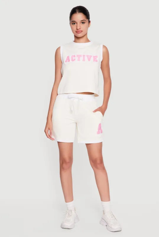 A Graphic Contrast Trim Drawstring Waist Shorts made by Rainbow