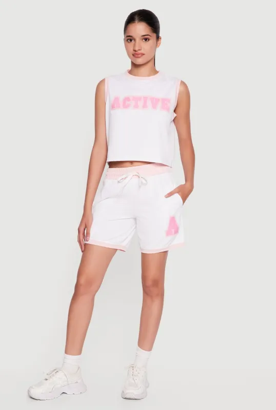 A Graphic Contrast Trim Drawstring Waist Shorts made by Rainbow