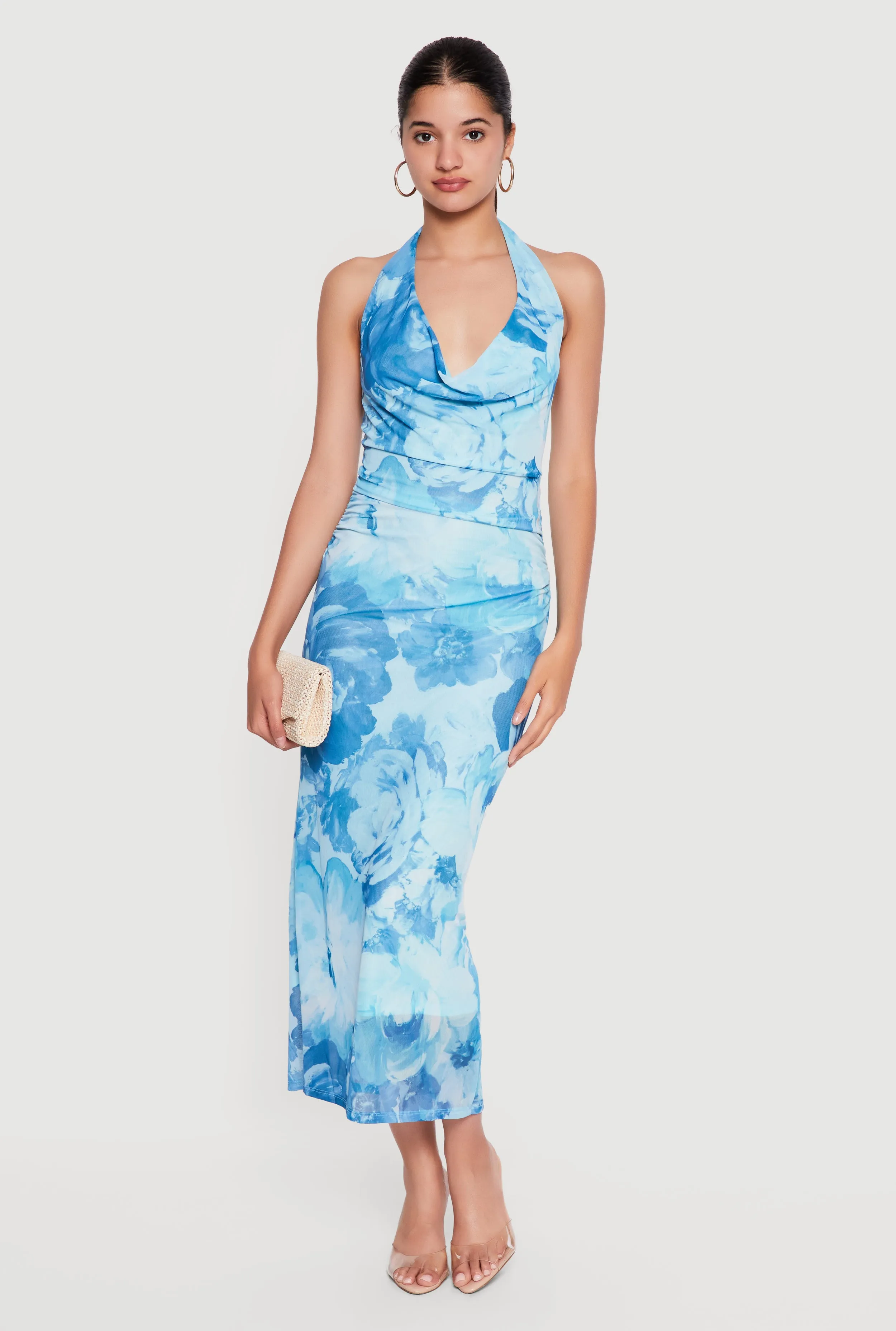 Floral Mesh Cowl Neck Halter Dress sold by Rainbow product image thumbnail 2