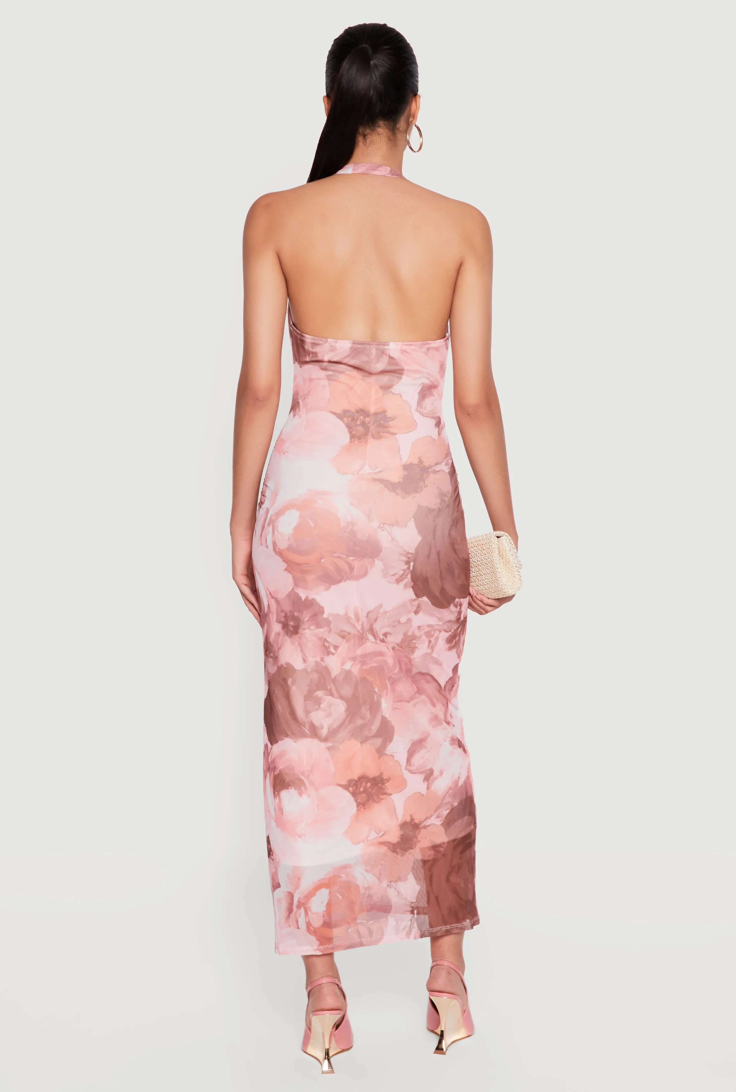 Floral Mesh Cowl Neck Halter Dress sold by Rainbow product image thumbnail 3