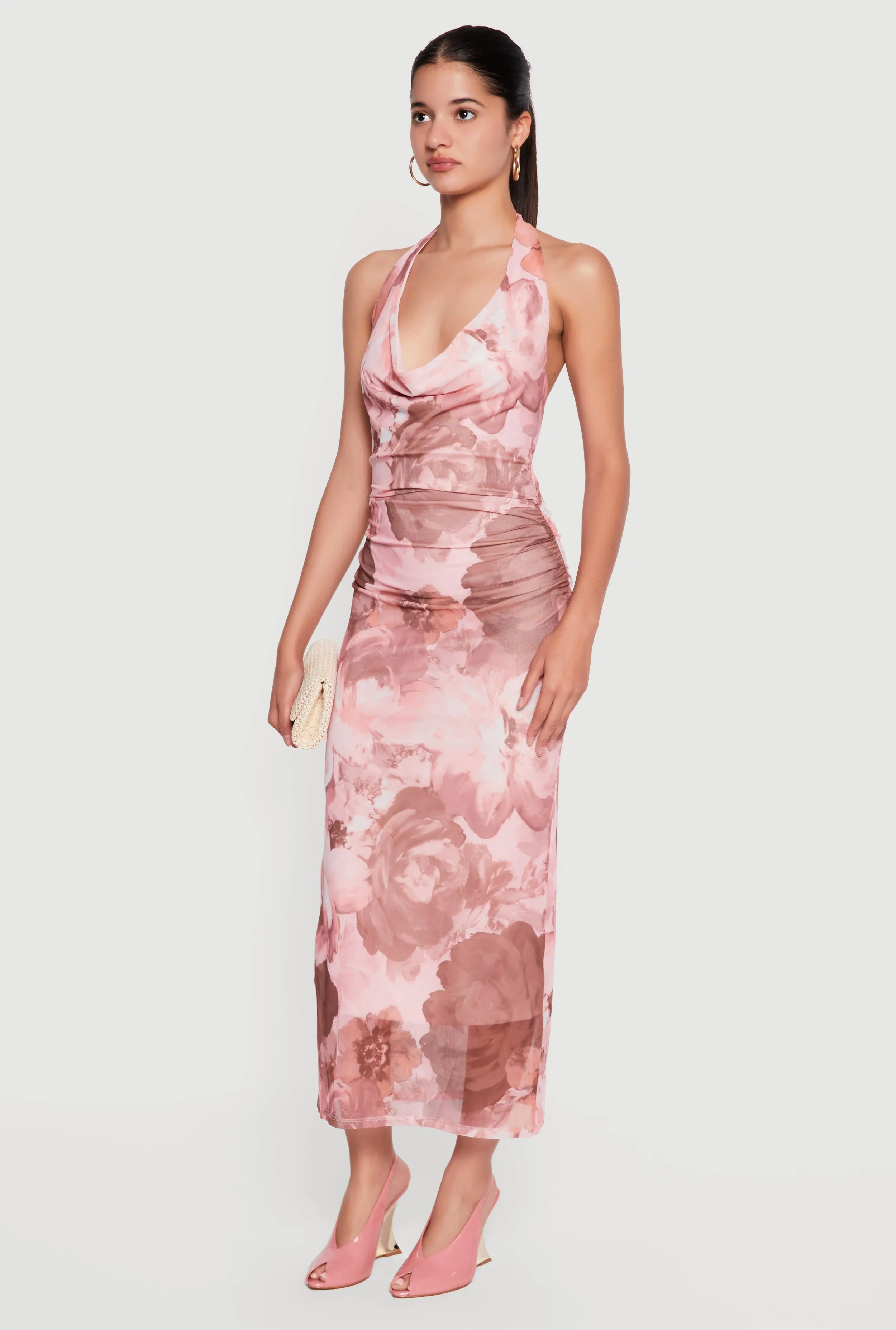 Floral Mesh Cowl Neck Halter Dress sold by Rainbow product image thumbnail 2