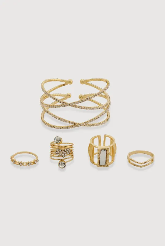 Criss Cross Cuff Bracelet with Rings 5 Piece Set made by Rainbow