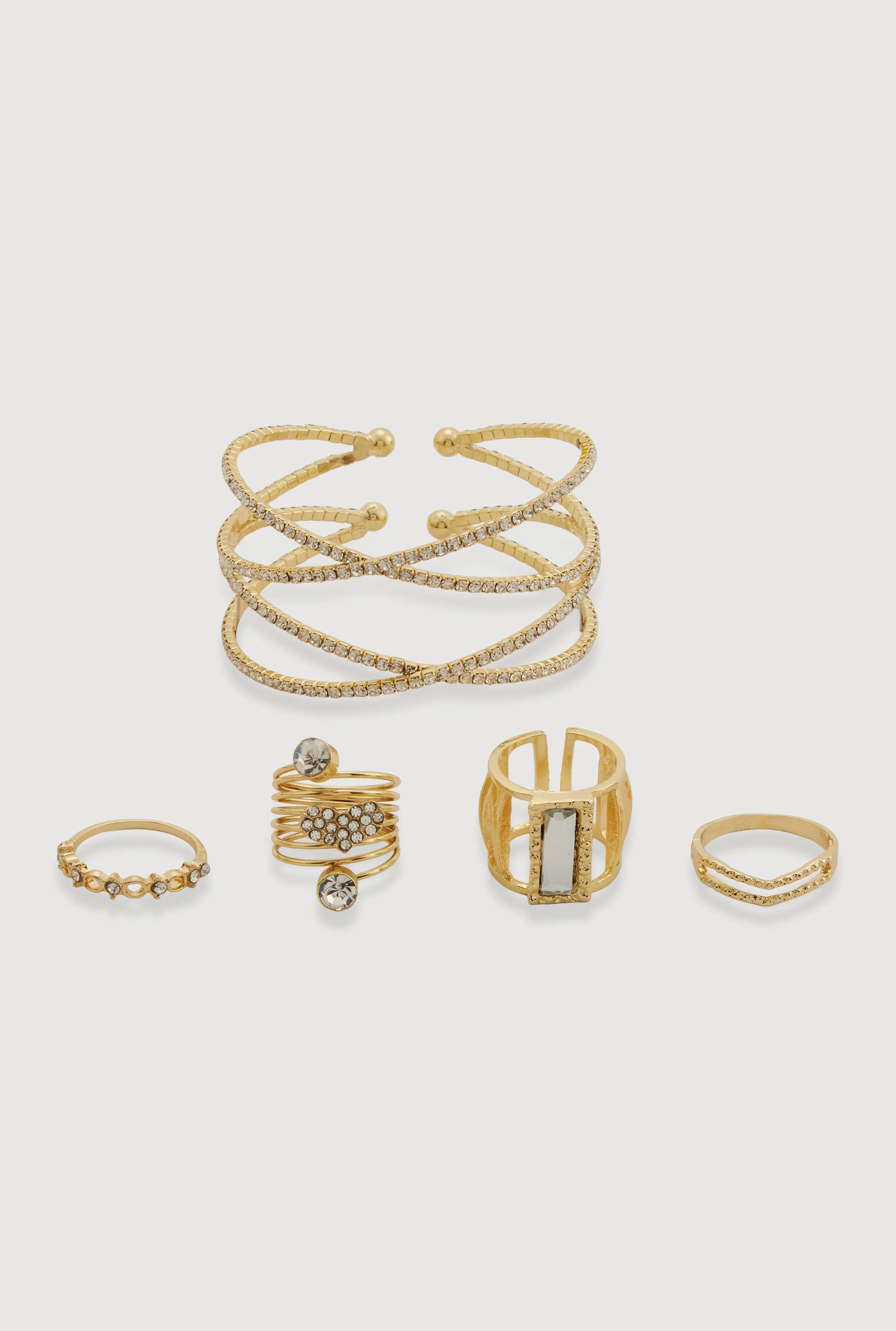 Criss Cross Cuff Bracelet with Rings 5 Piece Set sold by Rainbow