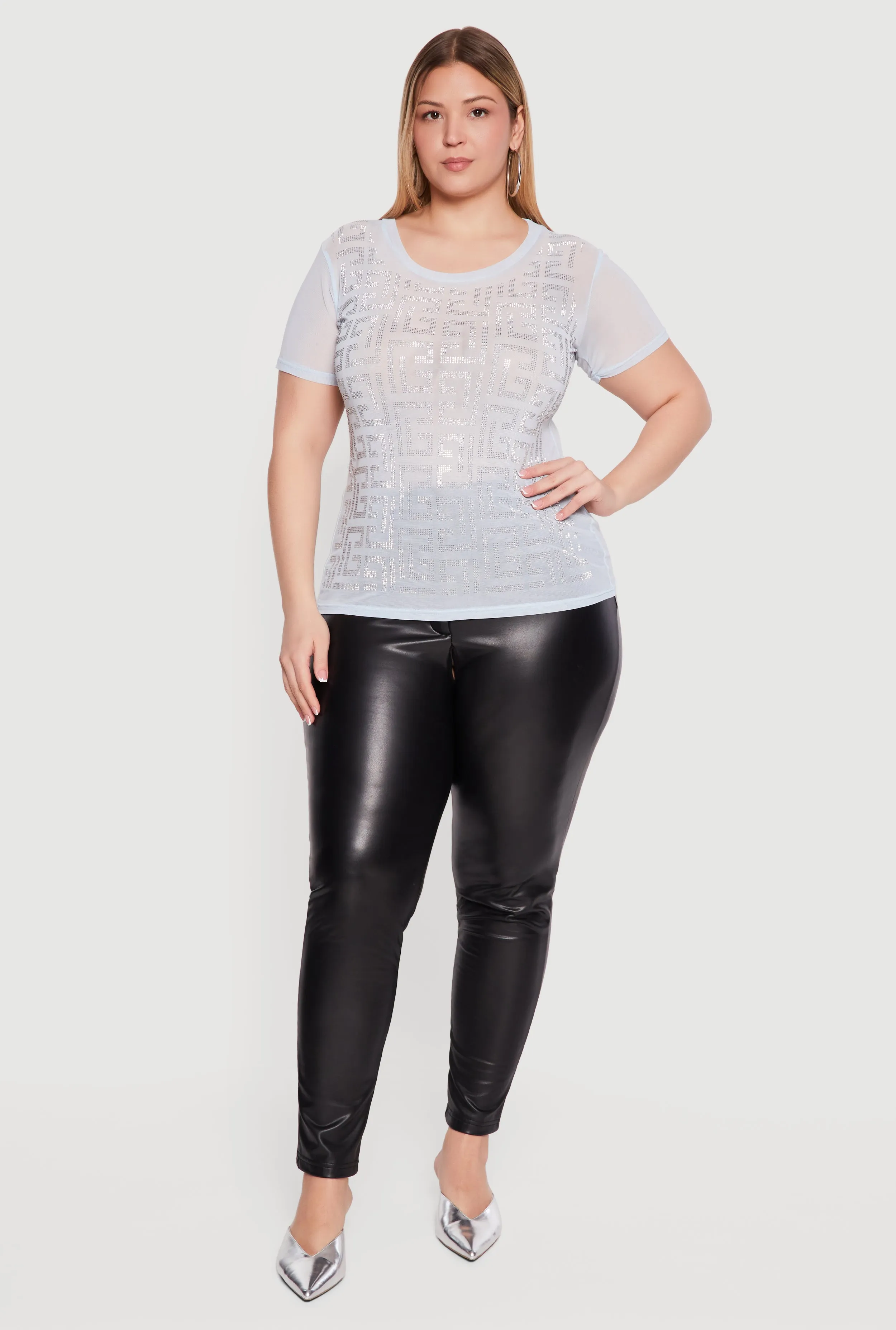 Plus Size Mesh Greek Key Rhinestone Top sold by Rainbow product image thumbnail 2