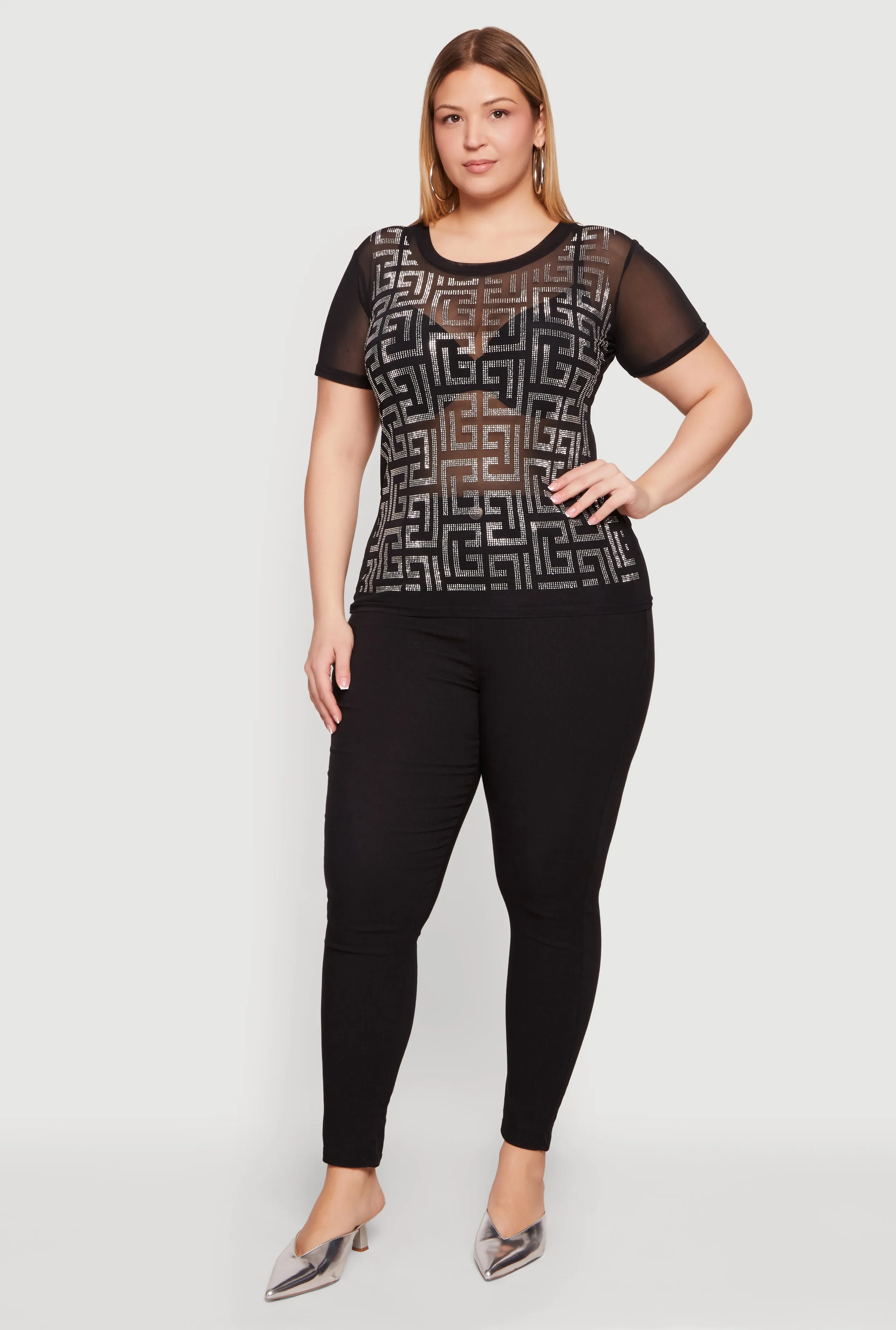 Plus Size Mesh Greek Key Rhinestone Top sold by Rainbow product image thumbnail 3