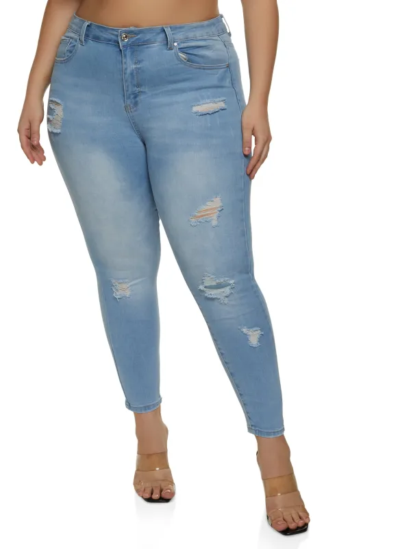 Plus Size WAX Distressed Cropped Jeans made by Rainbow