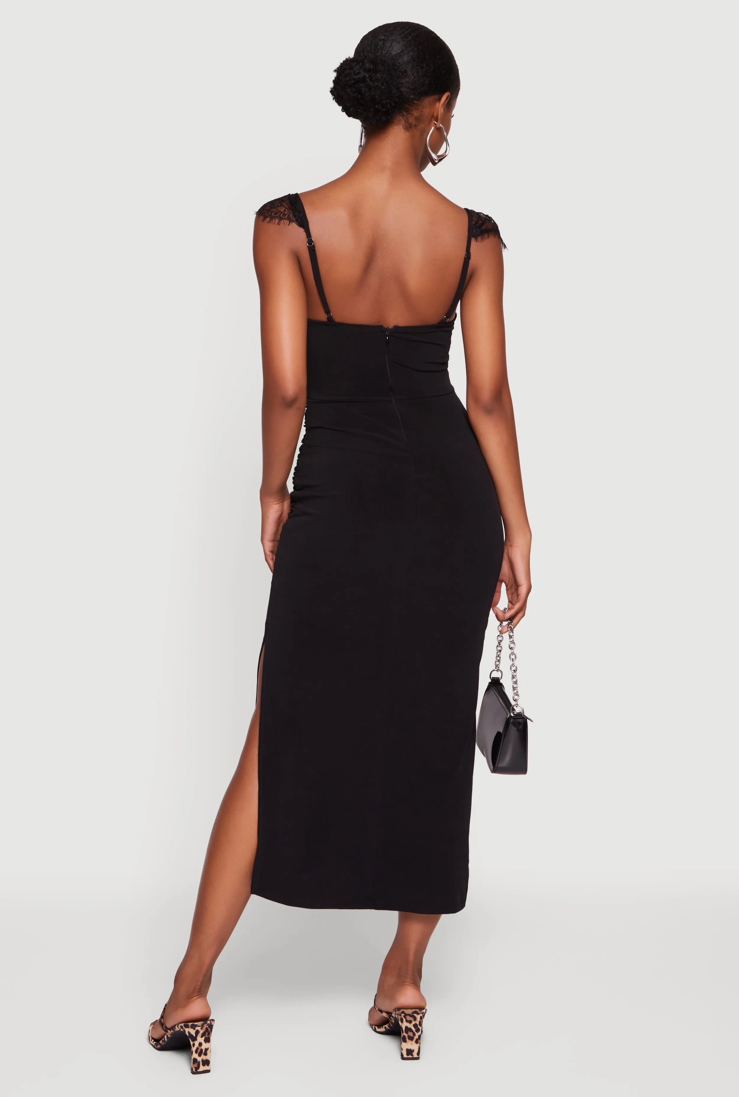 Lace Cap Sleeve Bustier Cowl Neck Midi Dress sold by Rainbow product image thumbnail 3