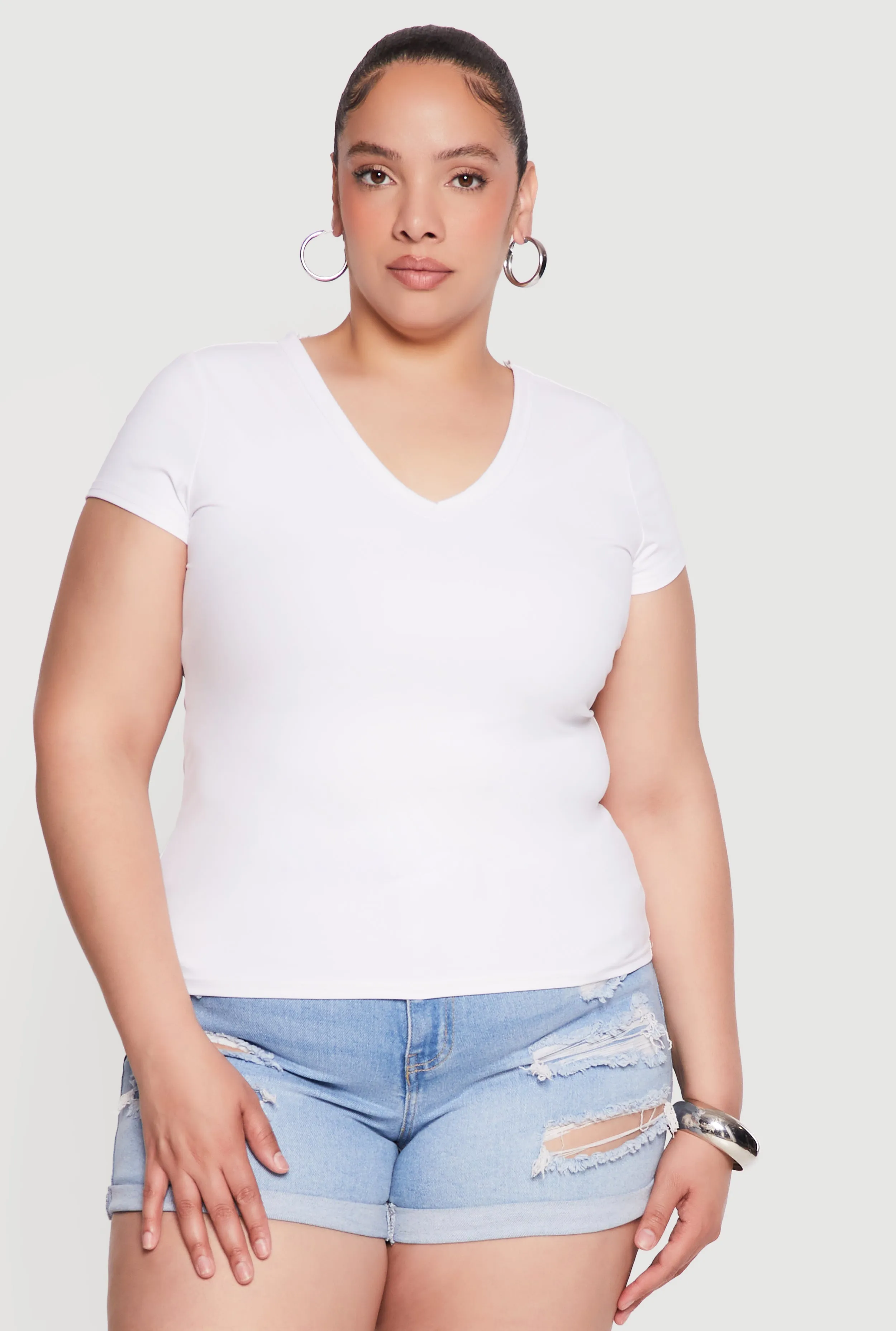 Plus Size Basic Short Sleeve V-Neck Top sold by Rainbow product image thumbnail 2