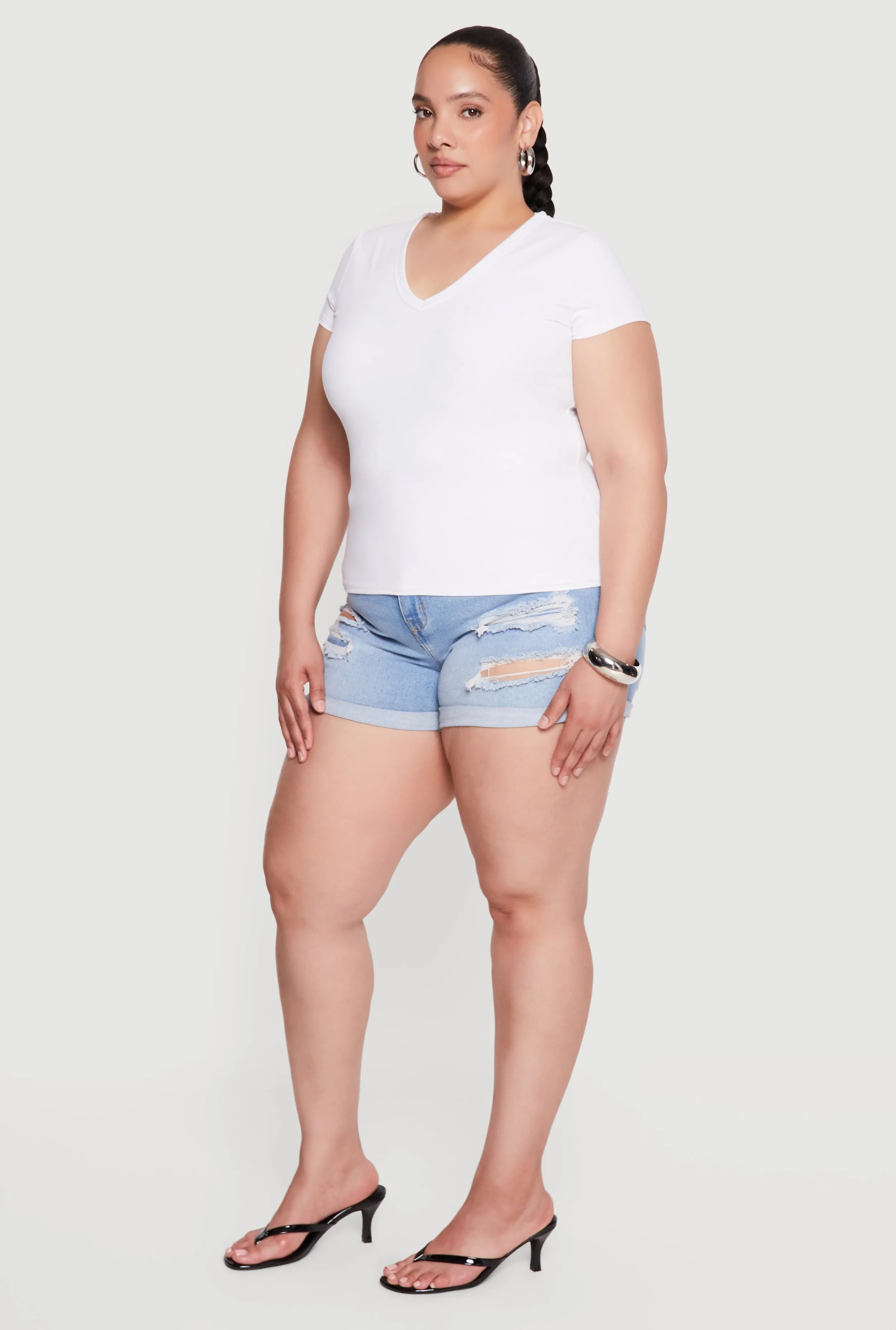 Plus Size Basic Short Sleeve V-Neck Top sold by Rainbow product image thumbnail 3