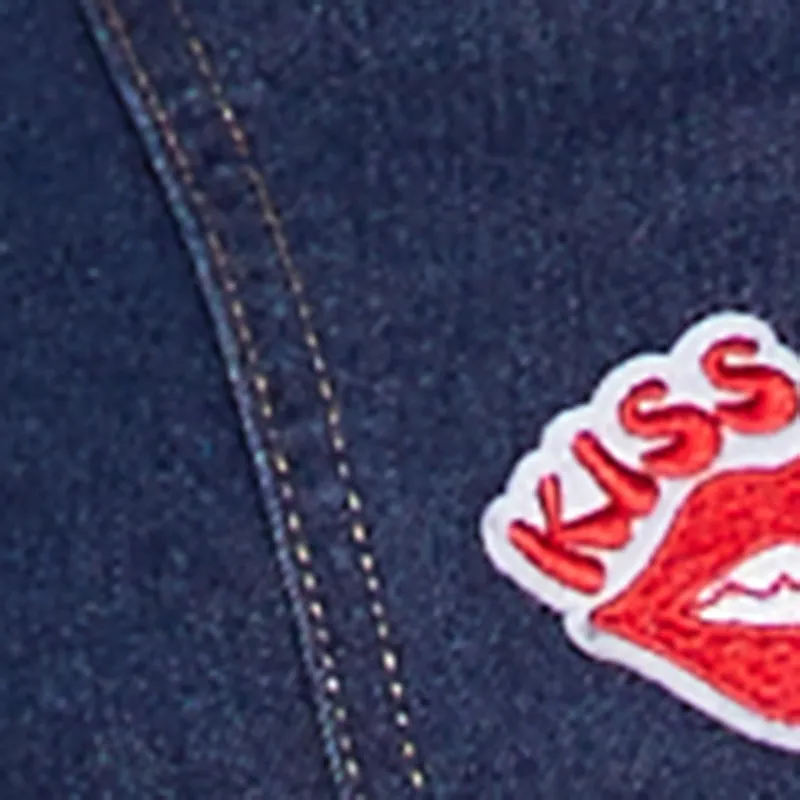Embroidered Patch Graphic Raw Hem Denim Shorts sold by Rainbow product image thumbnail 4