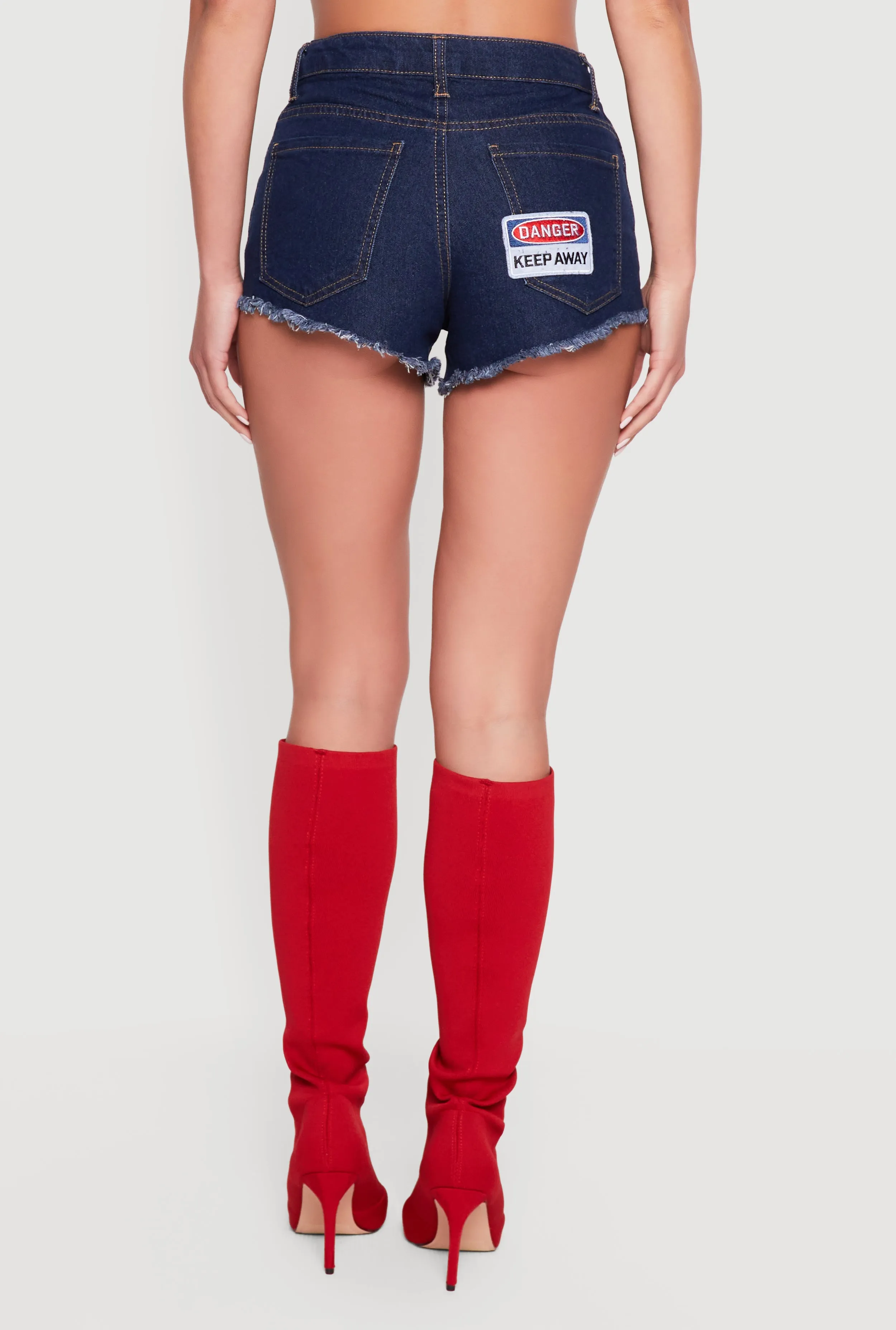Embroidered Patch Graphic Raw Hem Denim Shorts sold by Rainbow product image thumbnail 5