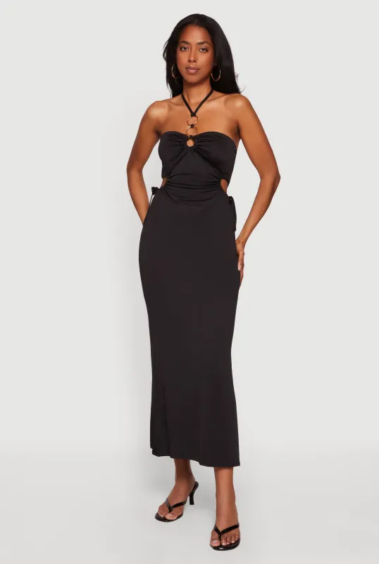 Cutout Detail O Ring Halter Maxi Dress made by Rainbow