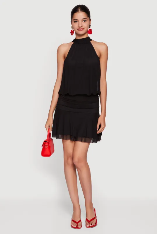 Drop Waist Ruffle Tiered Mesh Halter Dress made by Madden Girl